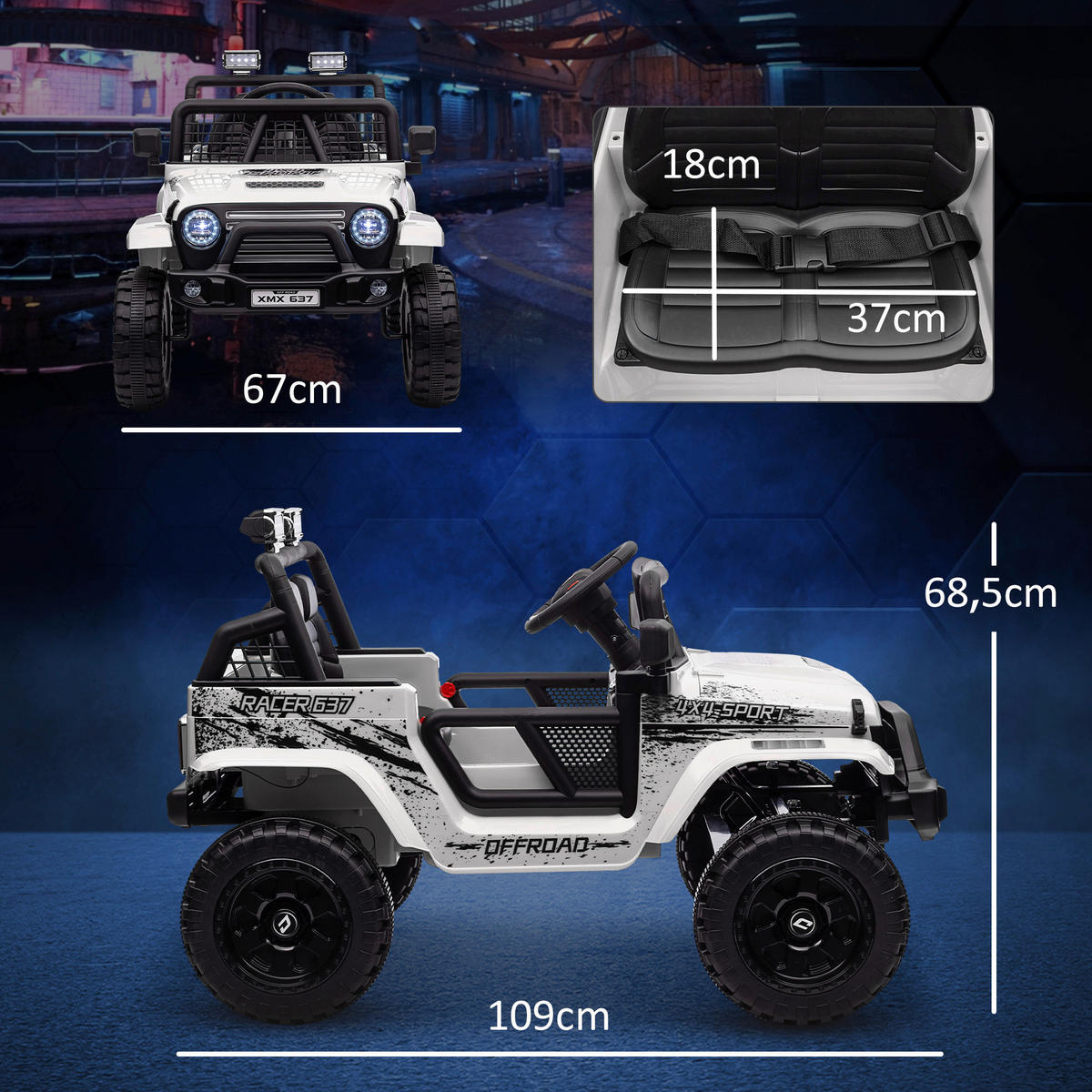 AIYAPLAY Kinder-Elektroauto weiß B/H/L: ca. 67x68,5x109 cm Kinder-Elektroauto - weiß (109,00/67,00/68,50cm) - AIYAPLAY