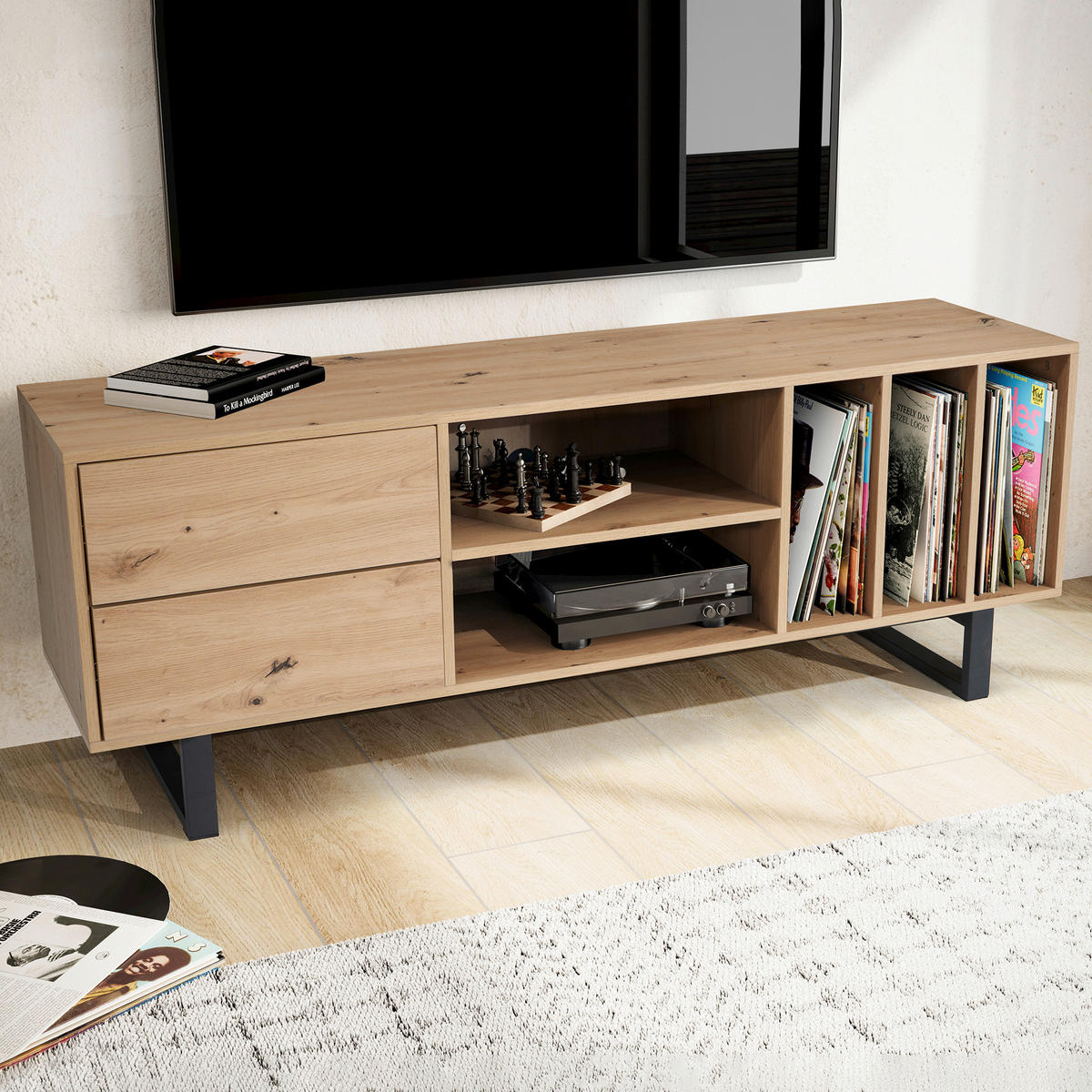 Lowboard Eiche Optik B/H/T: ca. 150x55x40 cm TV & Lowboard - Eiche (150,00/55,00/40,00cm) - Wohnling
