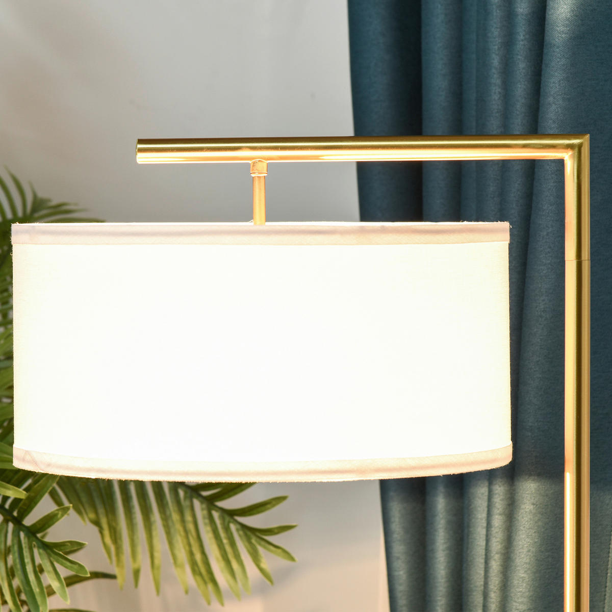 HOMCOM Stehleuchte weiß gold Stahl Leinen B/H/T: ca. 37x153x37 cm Stehleuchte B31-254 - gold/weiß (37,00/153,00/37,00cm) - HOMCOM