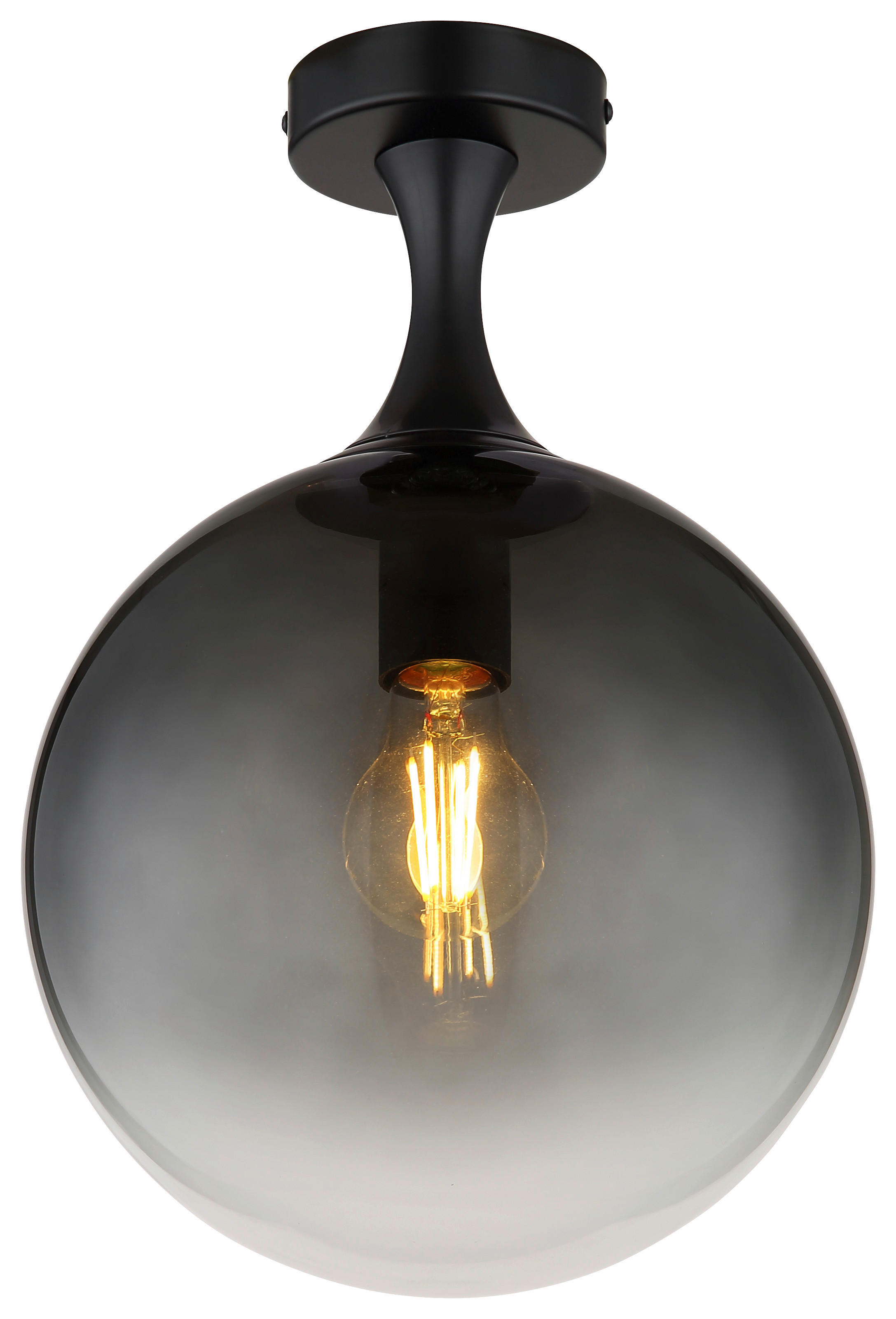 GLOBO Deckenleuchte Rauch mattschwarz Glas Metall H/D: ca. 37,5x25 cm E27 1 Brennstellen DALTON - mattschwarz/Rauch (25,00/37,50cm) - GLOBO