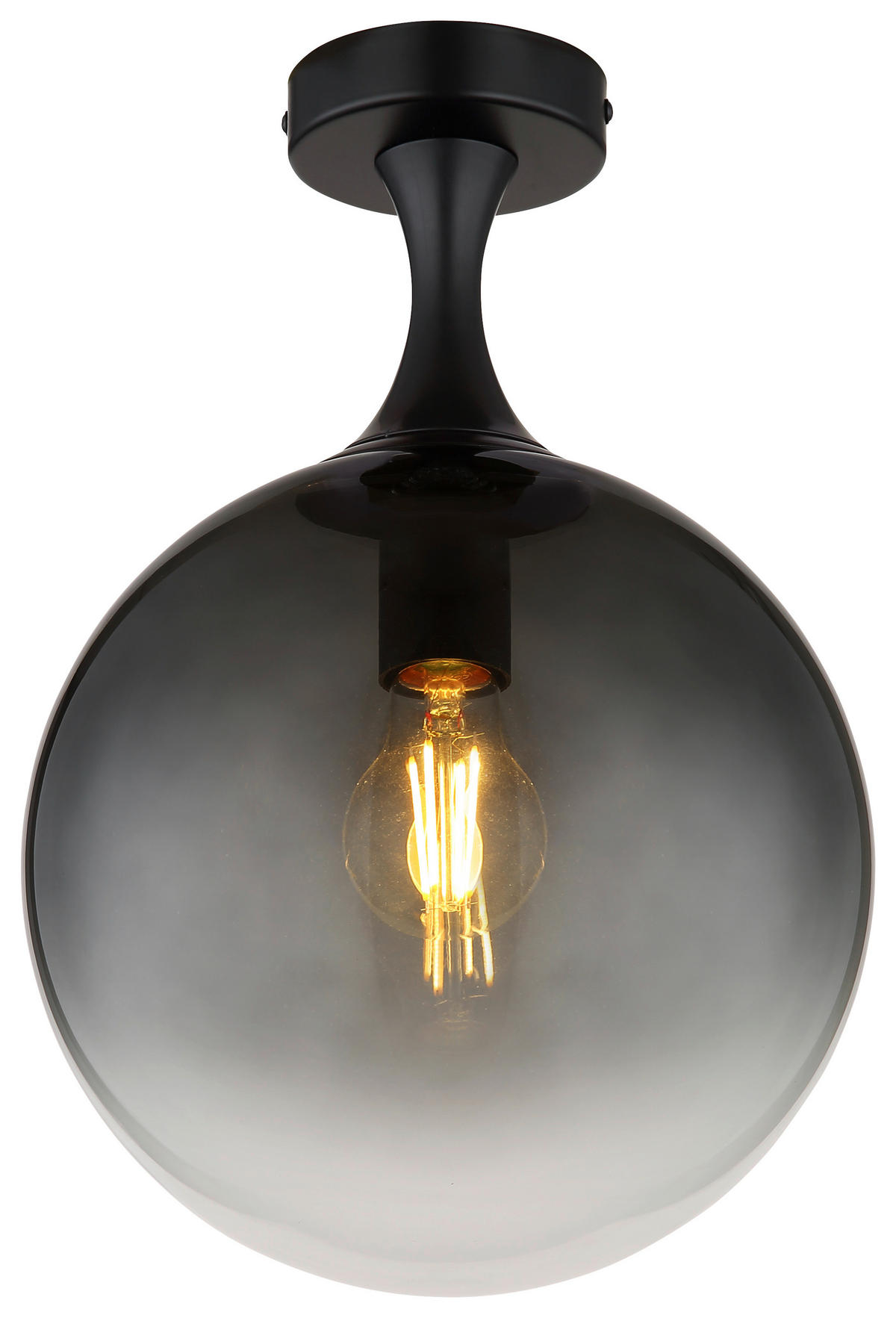 GLOBO Deckenleuchte Rauch mattschwarz Glas Metall H/D: ca. 37,5x25 cm E27 1 Brennstellen DALTON - mattschwarz/Rauch (25,00/37,50cm) - GLOBO