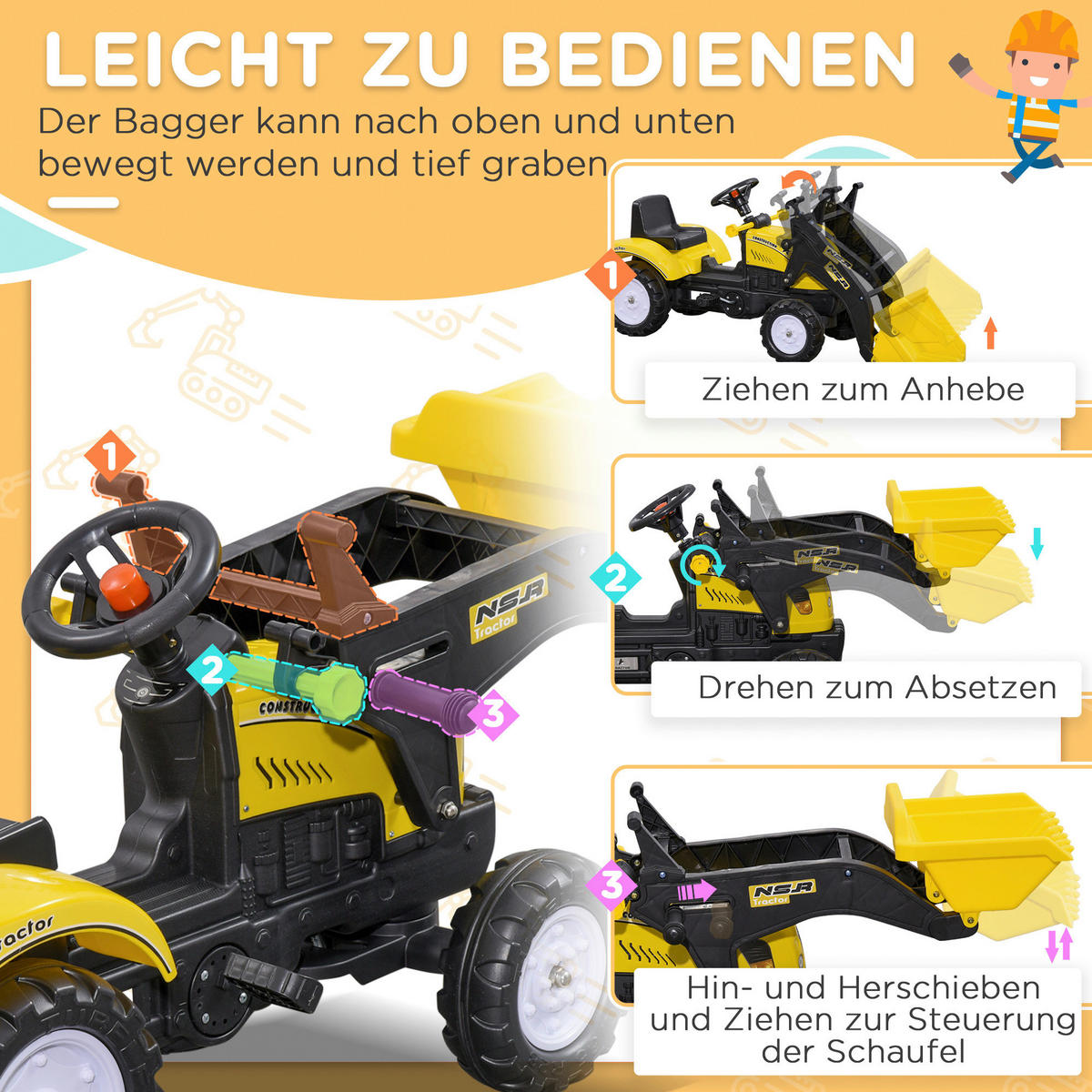 HOMCOM Kinder-Fahrzeug Trettraktor - HOMCOM