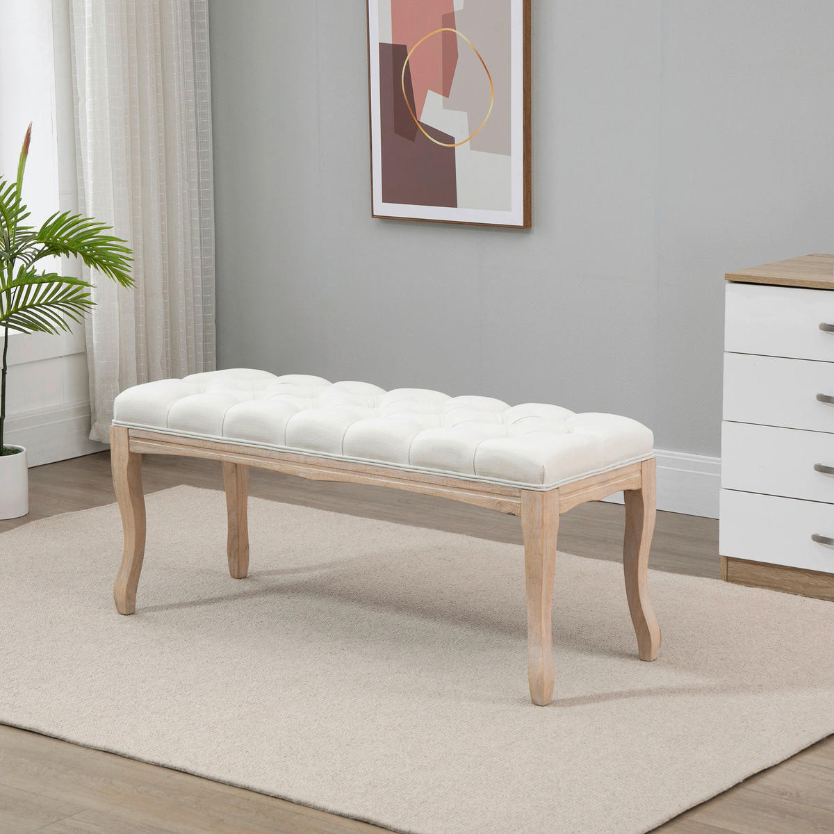 Polsterbank 837-178BG beige B/H/T: ca. 110x48x40 cm 837-178BG - beige/Eiche (110,00/48,00/40,00cm) - HOMCOM