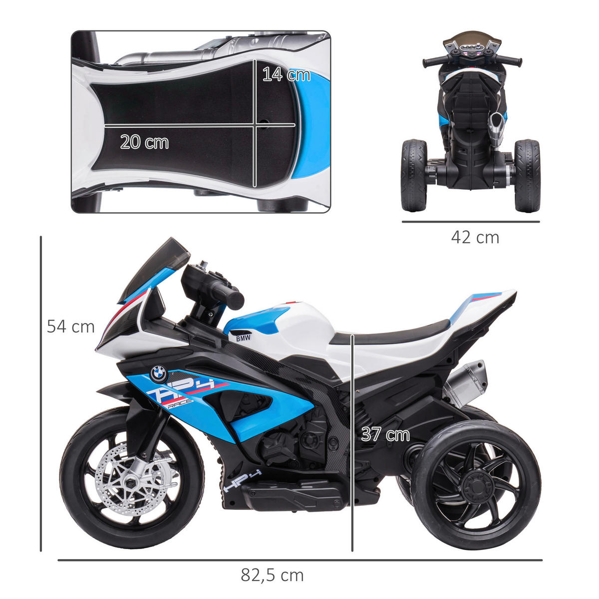 HOMCOM Kinder-Elektromotorrad blau B/H/L: ca. 42x54x82,5 cm Kinder-Elektromotorrad - blau (82,50/42,00/54,00cm) - HOMCOM