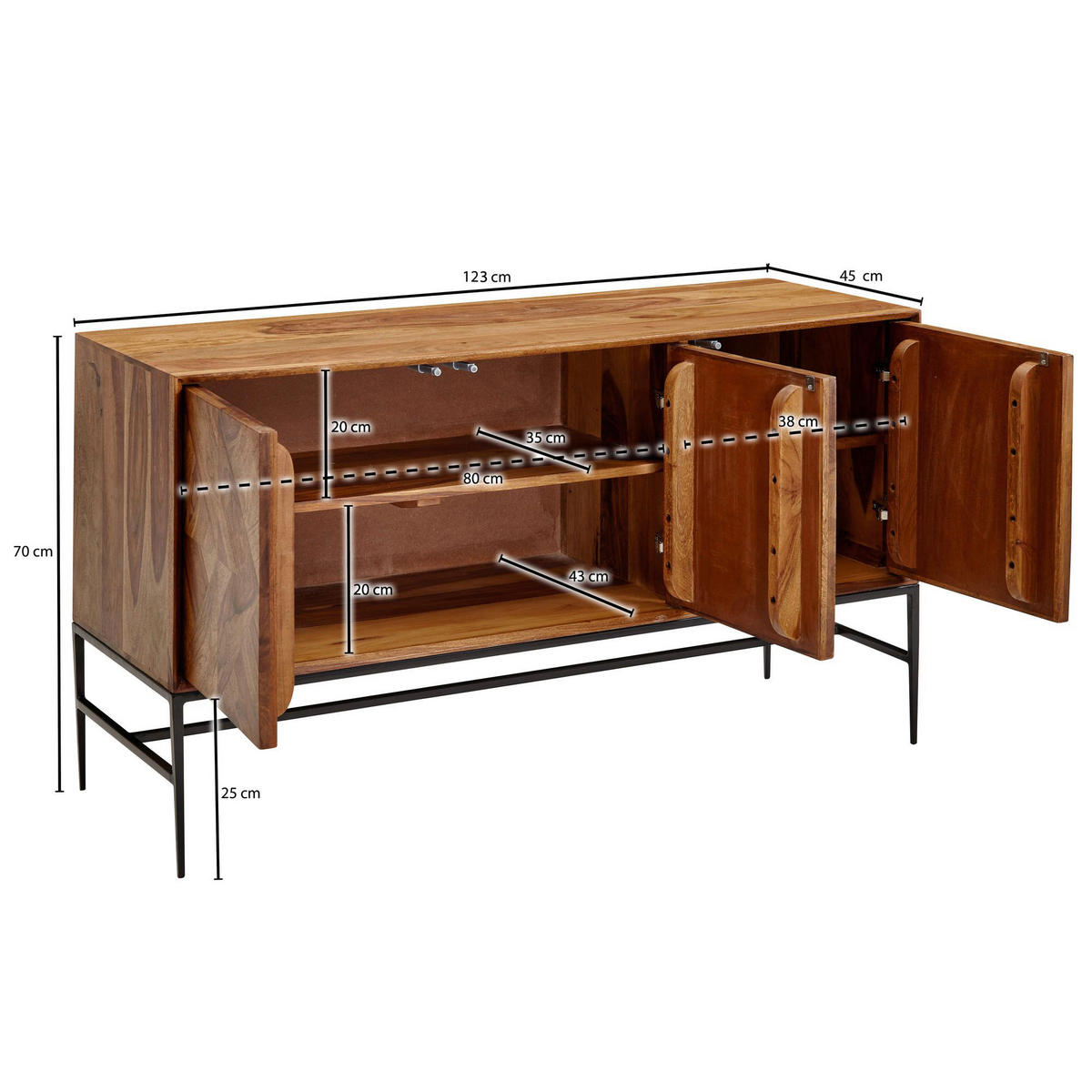Sideboard rosenholz Nachbildung B/H/T: ca. 123x70x45 cm Sideboard - rosenholz (123,00/70,00/45,00cm) - Wohnling