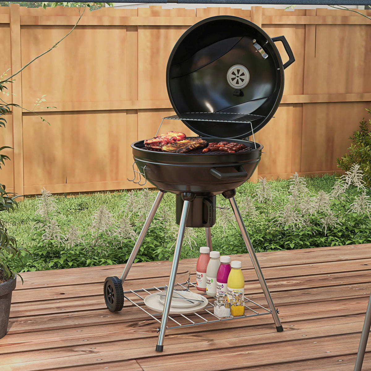 Outsunny Grill Edelstahl B/H/L: ca. 55x65x89 cm Holzkohlegrill - schwarz (89,00/55,00/65,00cm) - Outsunny