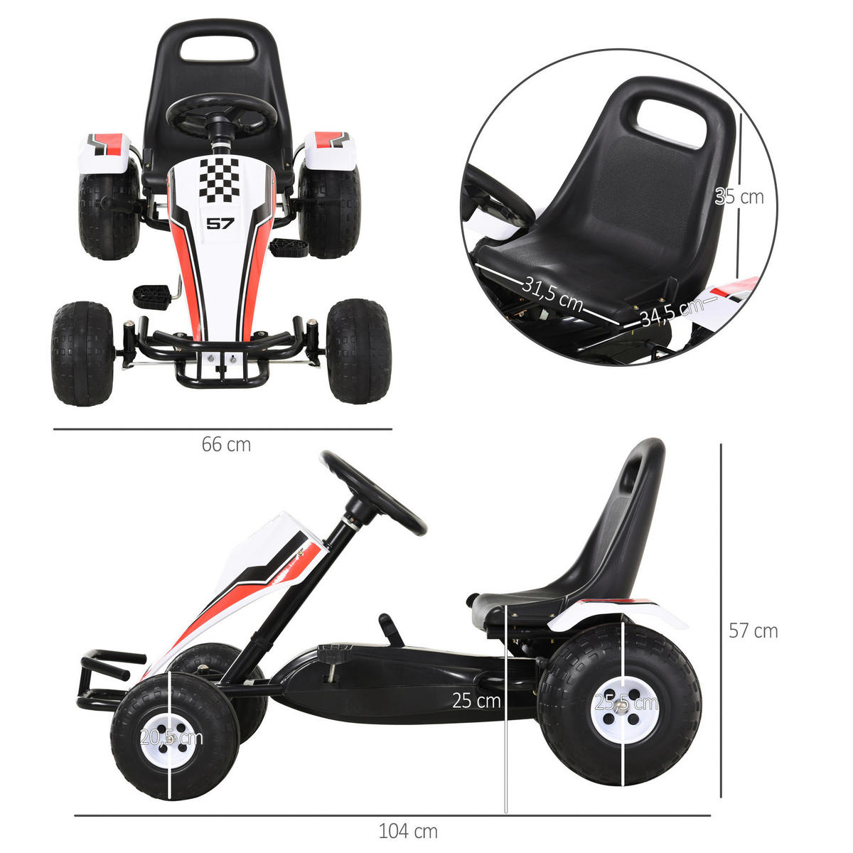 HOMCOM Kinder-Go-Kart weiß B/H/L: ca. 66x57x104 cm Kinder_Go-Kart - weiß/schwarz (104,00/66,00/57,00cm) - HOMCOM