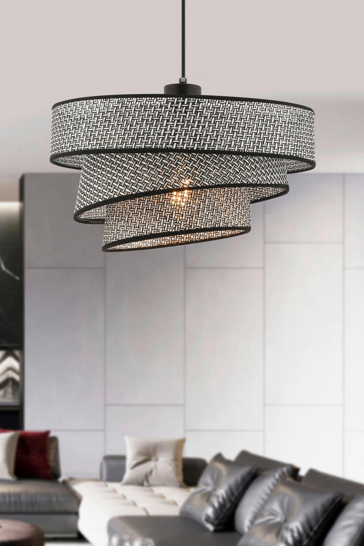 Opviq Pendelleuchte grau schwarz Baumwolle Metall B/H/L: ca. 40x72x40 cm E27 1 Brennstellen Couper Hazeran - schwarz/grau (40,00/40,00/72,00cm) - Opviq