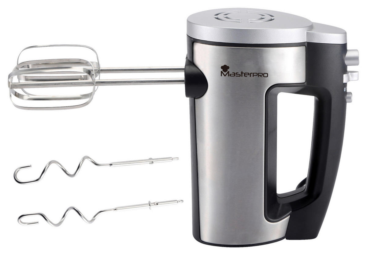MASTERPRO Handmixer BGMP-9062 Foodies schwarz silber Edelstahl Kunststoff B/H/T: ca. 11x16x22 cm Foodies BGMP-9062 - schwarz/silber (11,00/16,00/22,00cm) - MASTERPRO