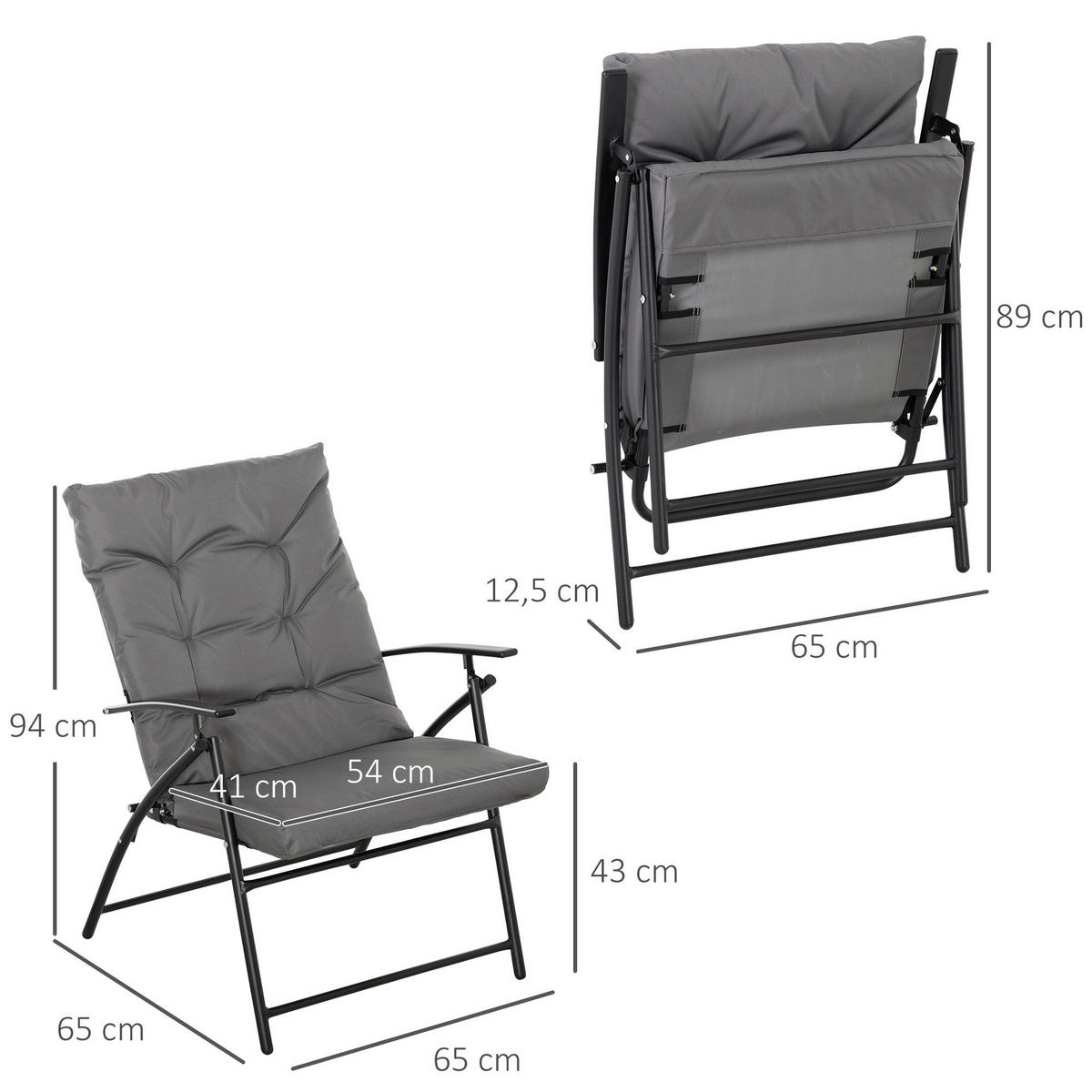 Outsunny Campingstuhl grau Metall B/H/L: ca. 65x94x65 cm Campingstuhl - grau (65,00/65,00/94,00cm) - Outsunny