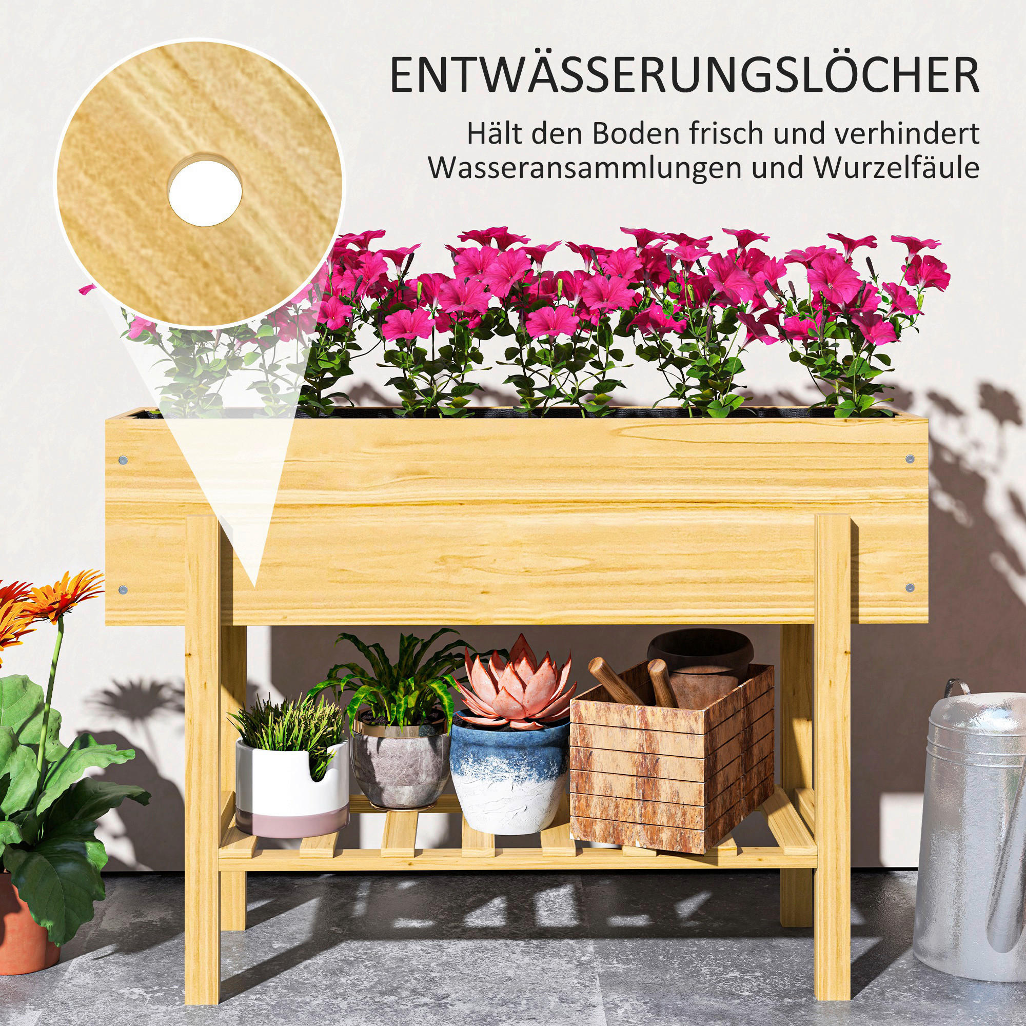Outsunny Hochbeet natur B/H/L: ca. 30x70,5x100 cm Hochbeet - natur (100,00/30,00/70,50cm) - Outsunny