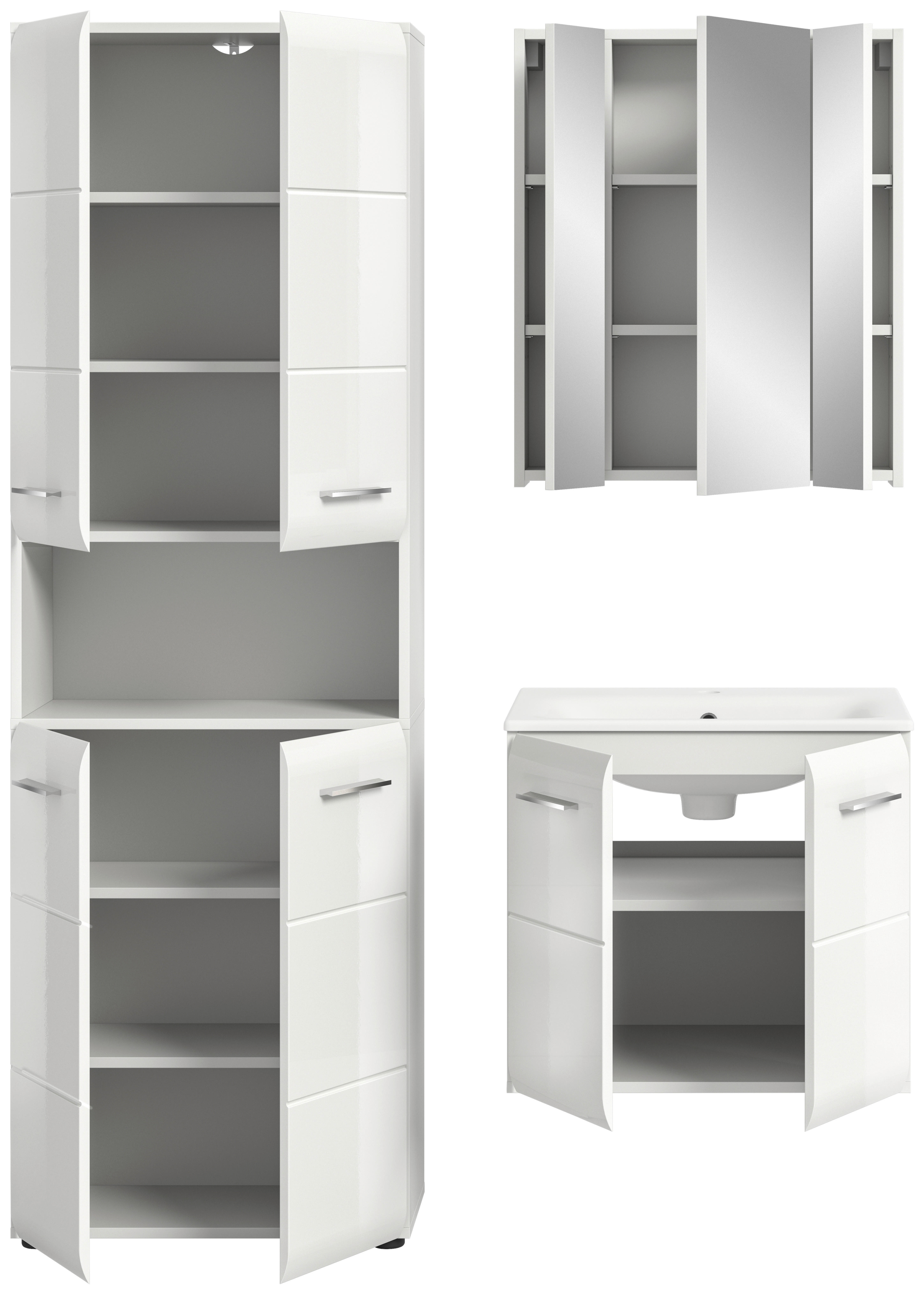 Badezimmer-Set Ice weiß weiß Hochglanz B/H/T: ca. 135x185x46 cm Ice - weiß (135,00/185,00/46,00cm) - xonox.home