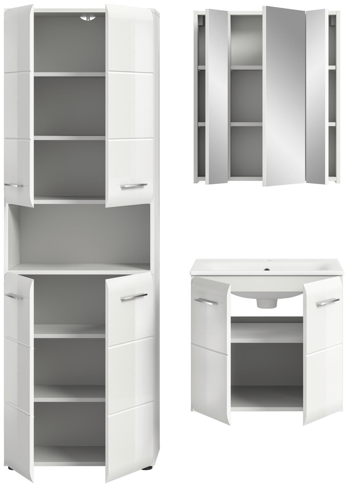 Badezimmer-Set Ice weiß weiß Hochglanz B/H/T: ca. 135x185x46 cm Ice - weiß (135,00/185,00/46,00cm) - xonox.home