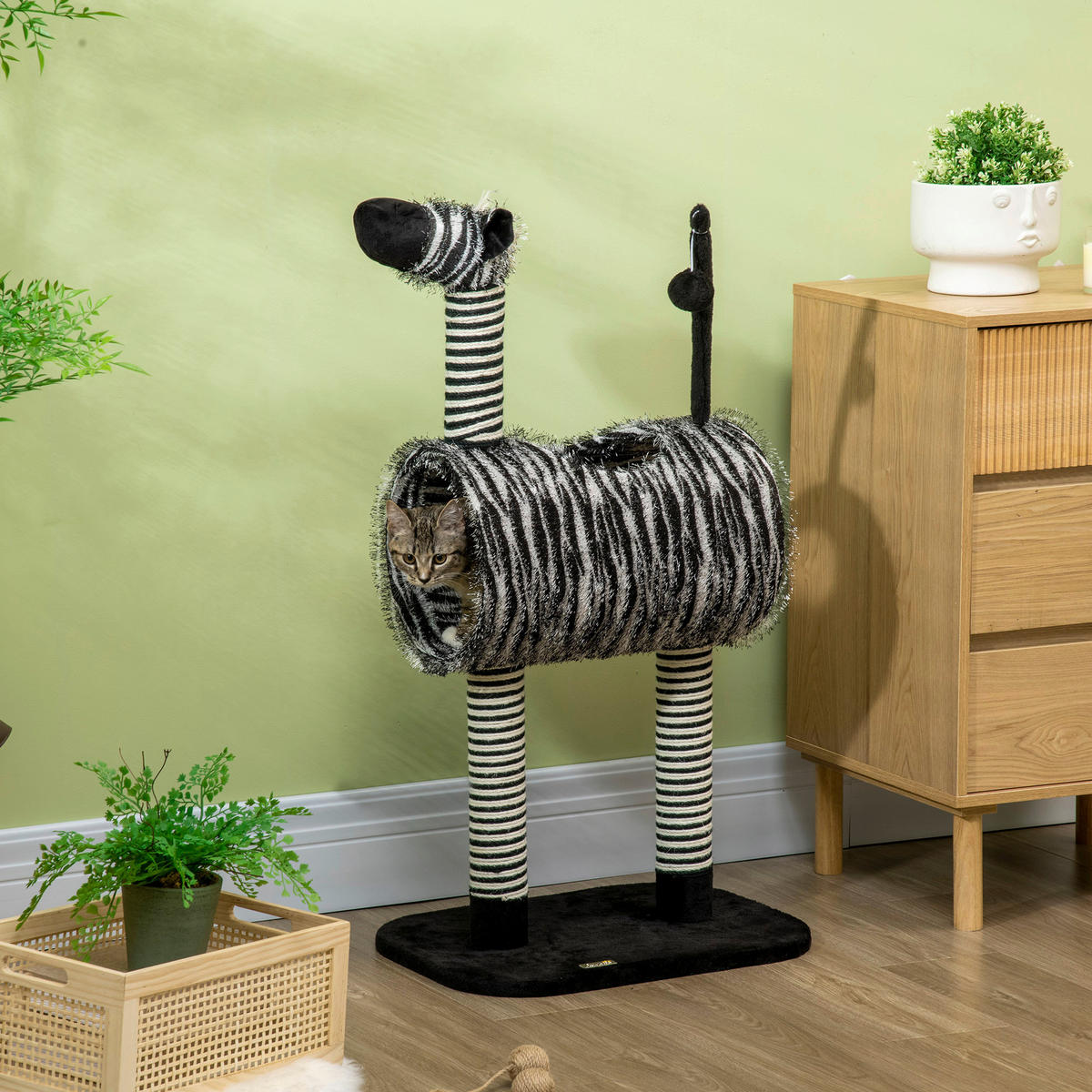 PawHut Kratzbaum schwarz Spanplatte B/H/L: ca. 35x93x48,5 cm Kratzbaum - weiß/schwarz (48,50/35,00/93,00cm) - PawHut