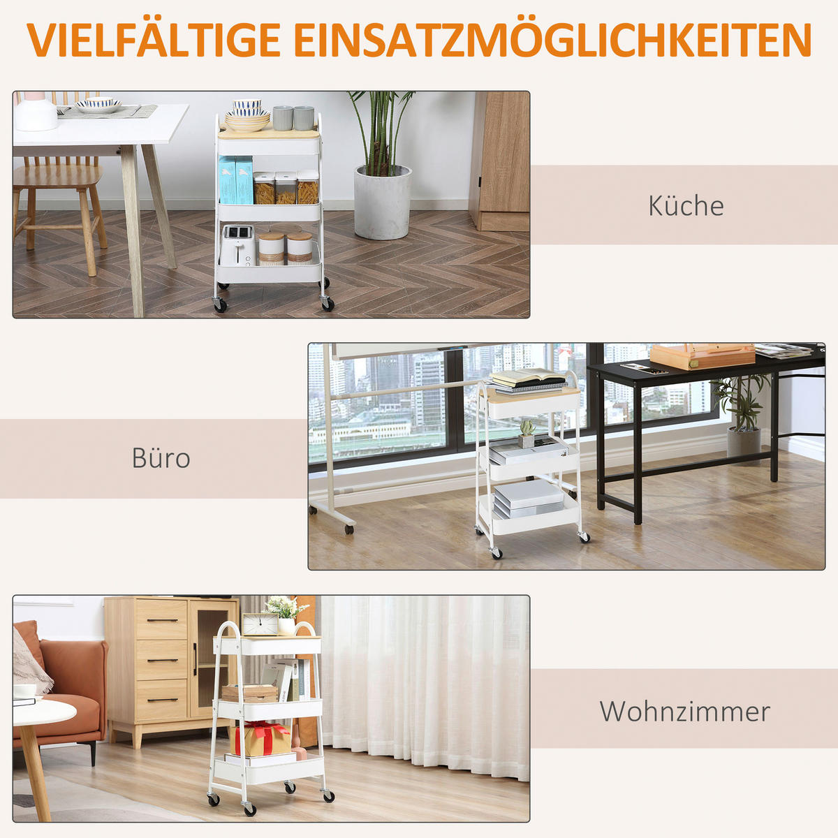 HOMCOM Küchenwagen weiß Edelstahl B/H/L: ca. 31x45x79,4 cm Küchenwagen - weiß (79,40/31,00/45,00cm) - HOMCOM