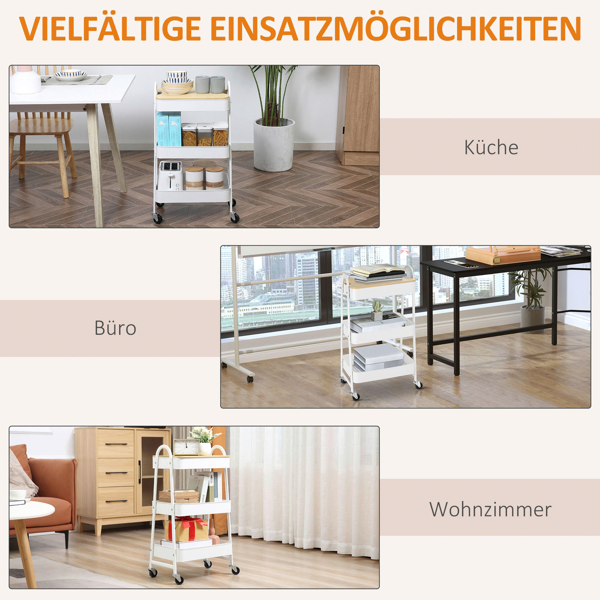 HOMCOM Küchenwagen weiß Edelstahl B/H/L: ca. 31x45x79,4 cm