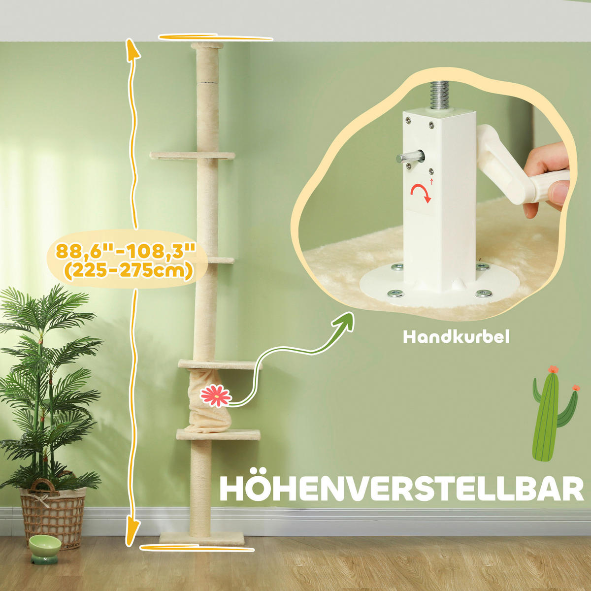 PawHut Kratzbaum cremeweiß Spanplatte B/H/L: ca. 26,5x275x42,5 cm Kratzbaum - cremeweiß (42,50/26,50/275,00cm) - PawHut
