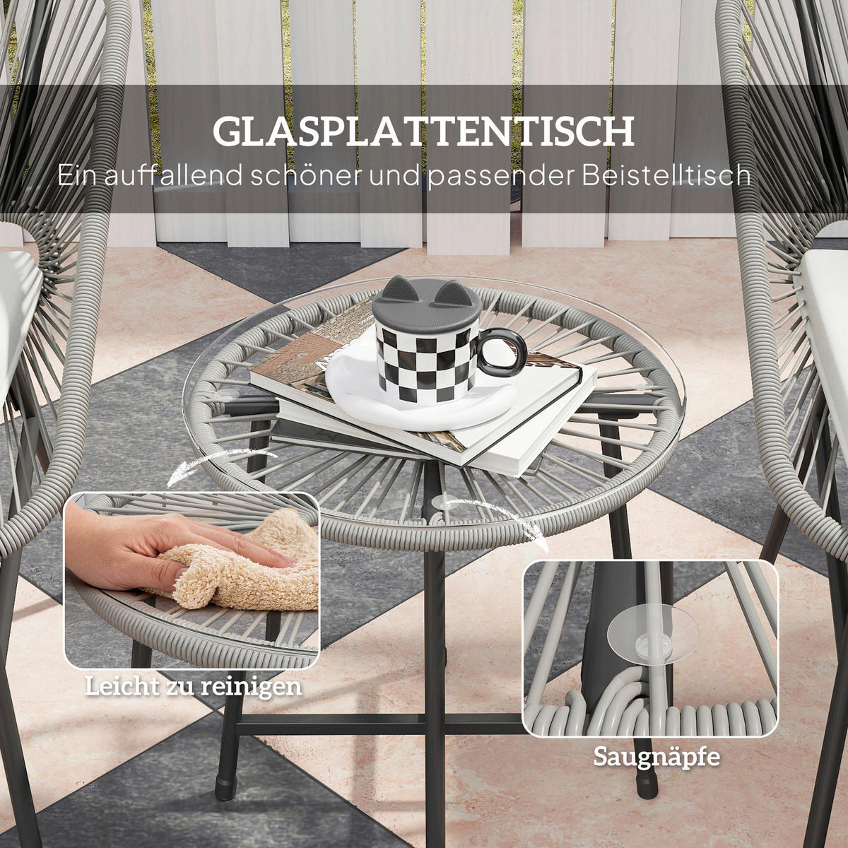 Outsunny Balkonmöbel-Set dunkelgrau Polyethylen B/H/L: ca. 63x76x65 cm Balkonmöbel Set - dunkelgrau (65,00/63,00/76,00cm) - Outsunny
