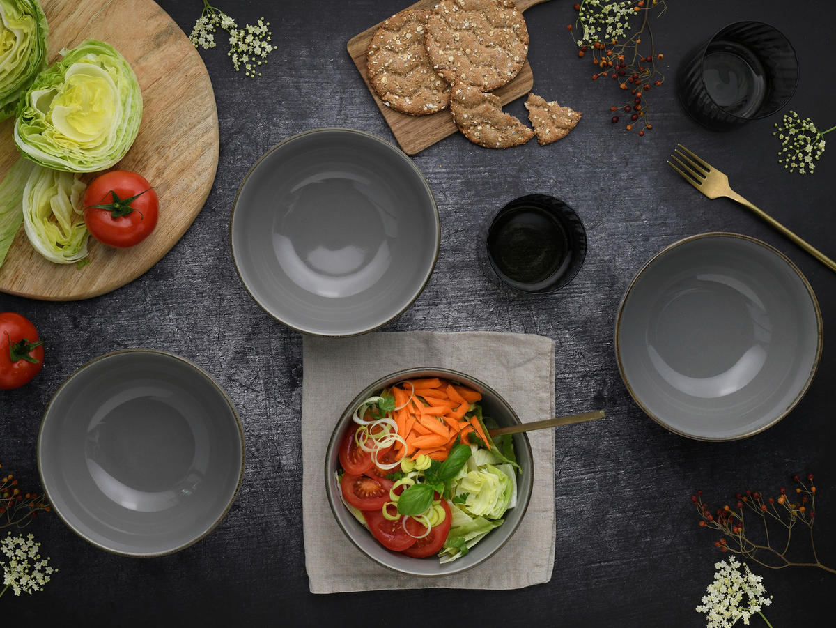 CreaTable Schüssel-Set Nature Collection Stone grau Steinzeug Nature Collection Stone - grau - CreaTable