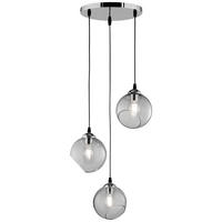 Reality Pendelleuchte R30073054 Chrom Rauch Metall Glas H/D: ca. 150x35 cm E27 3 Brennstellen Clooney - Chrom/Rauch (35,00/150,00cm) - Reality