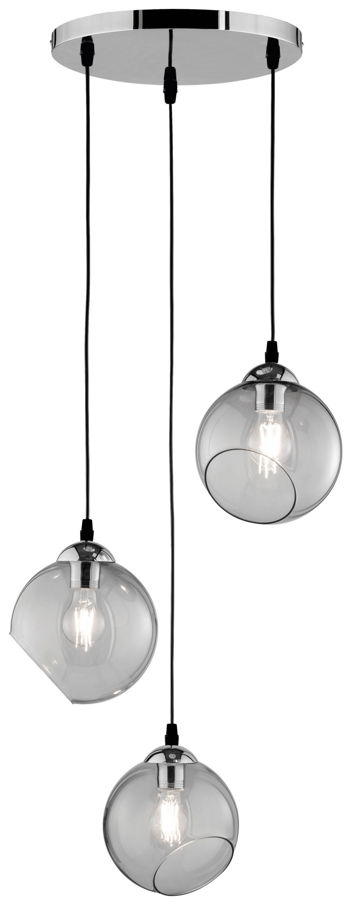 Reality Pendelleuchte R30073054 Chrom Rauch Metall Glas H/D: ca. 150x35 cm E27 3 Brennstellen Clooney - Chrom/Rauch (35,00/150,00cm) - Reality