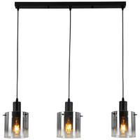 Pendelleuchte schwarz Metall Glas B/H/L: ca. 15x120x80 cm E27 3 Brennstellen Pendelleuchte_Michelle - schwarz (80,00/15,00/120,00cm)