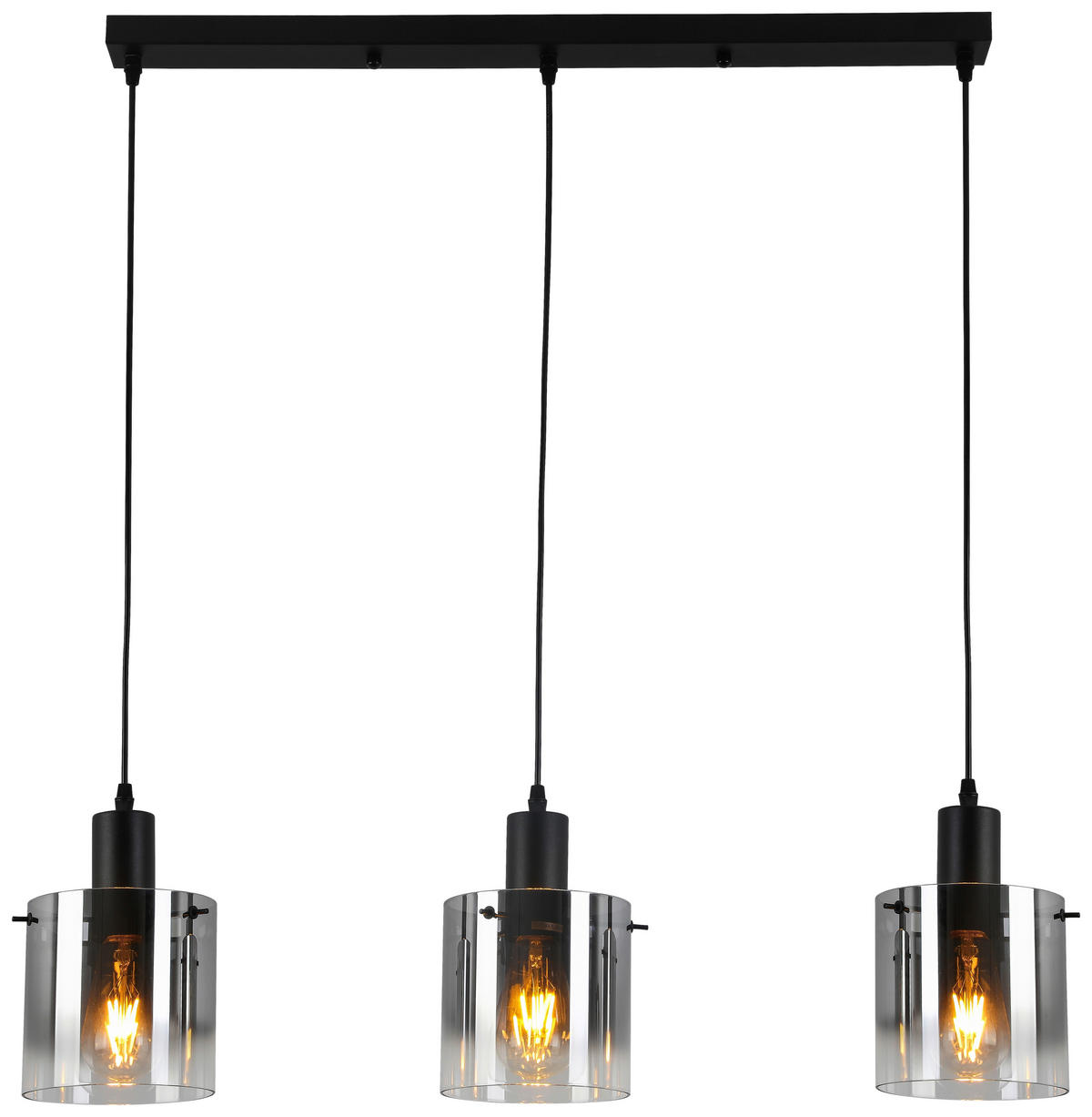 Pendelleuchte schwarz Metall Glas B/H/L: ca. 15x120x80 cm E27 3 Brennstellen Pendelleuchte_Michelle - schwarz (80,00/15,00/120,00cm)