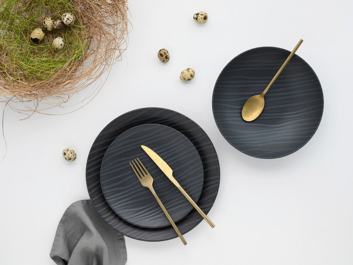 CreaTable Kombiservice Waves schwarz Steinzeug 16 tlg. Waves - schwarz - CreaTable