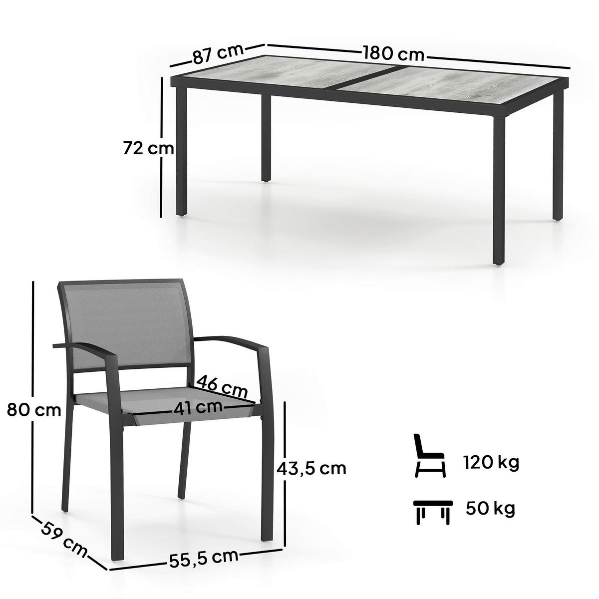 Outsunny Gartenmöbel-Set grau Kunststoff B/H/L: ca. 87x72x180 cm Gartenmöbel-Set - grau (180,00/87,00/72,00cm) - Outsunny