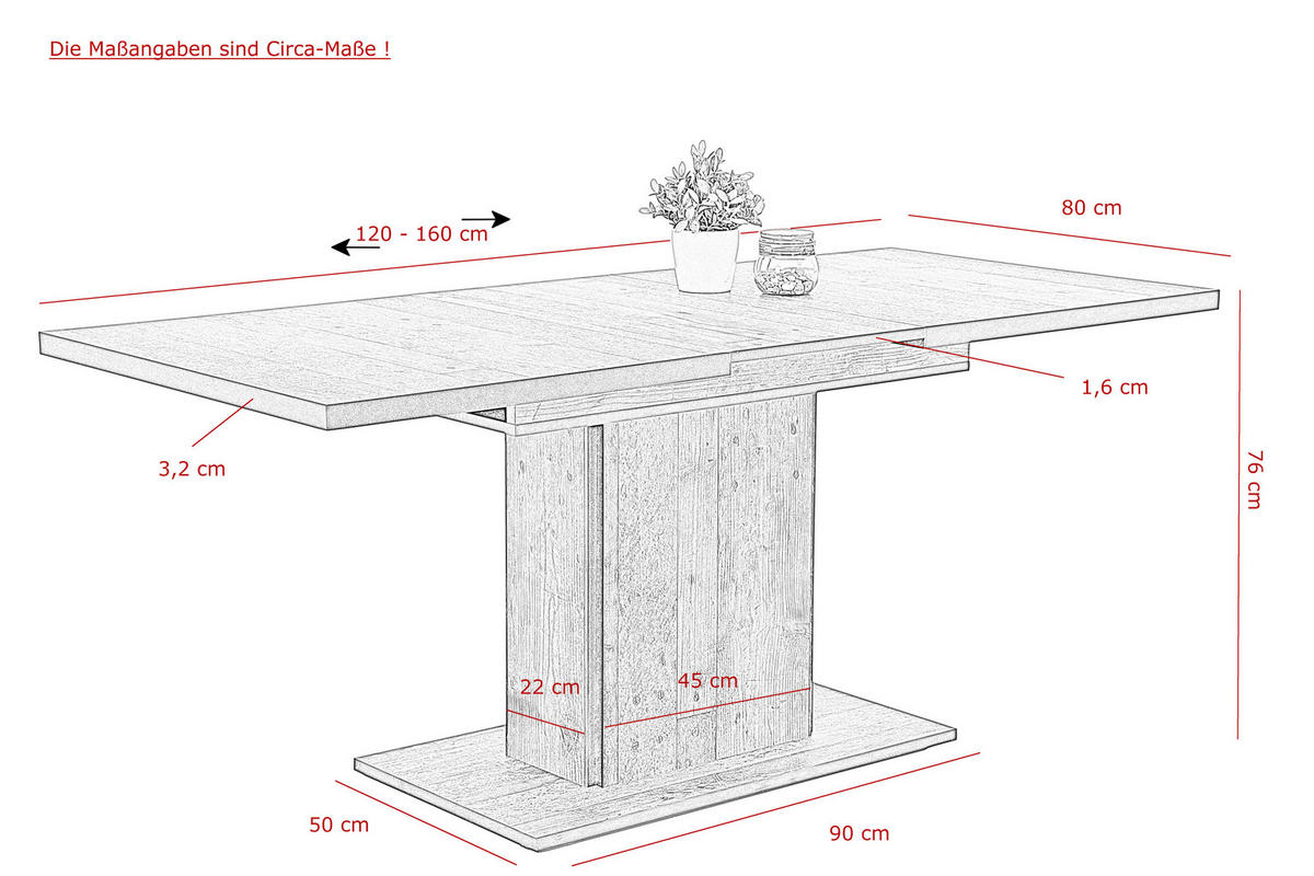 Esstisch Ariana T B/H/T: ca. 120x76x80 cm Ariana T - (120,00/76,00/80,00cm) - Hela
