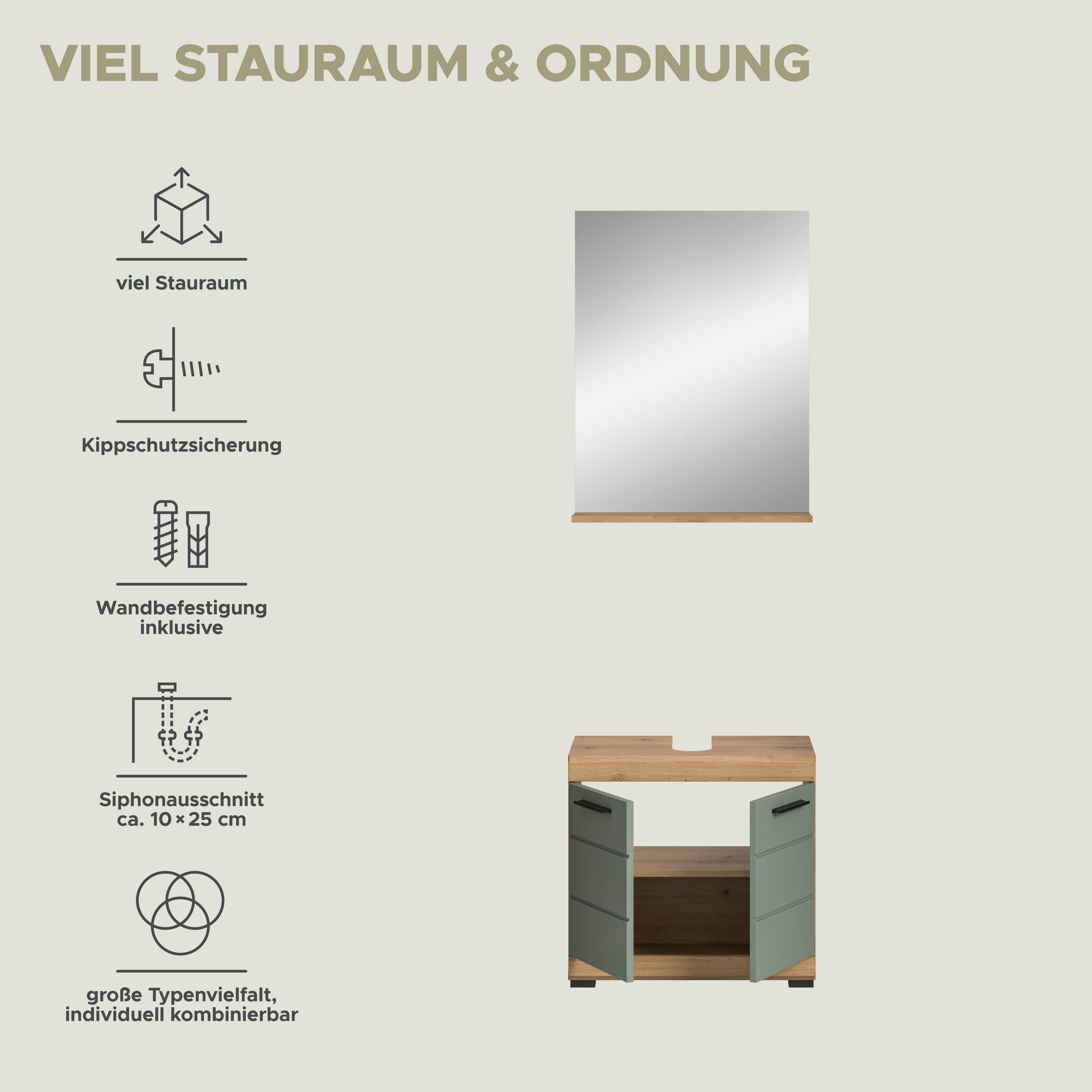 Badezimmer-Set Scout Eiche Artisan Nachbildung salbei Nachbildung B/H/T: ca. 60x191x34 cm Scout - Eiche/salbei (60,00/191,00/34,00cm) - xonox.home
