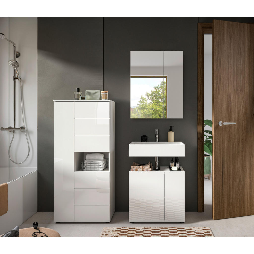 Thumbnail - Badezimmer-Set VIRA weiß weiß Hochglanz B/H/T: ca. 135x190x34 cm