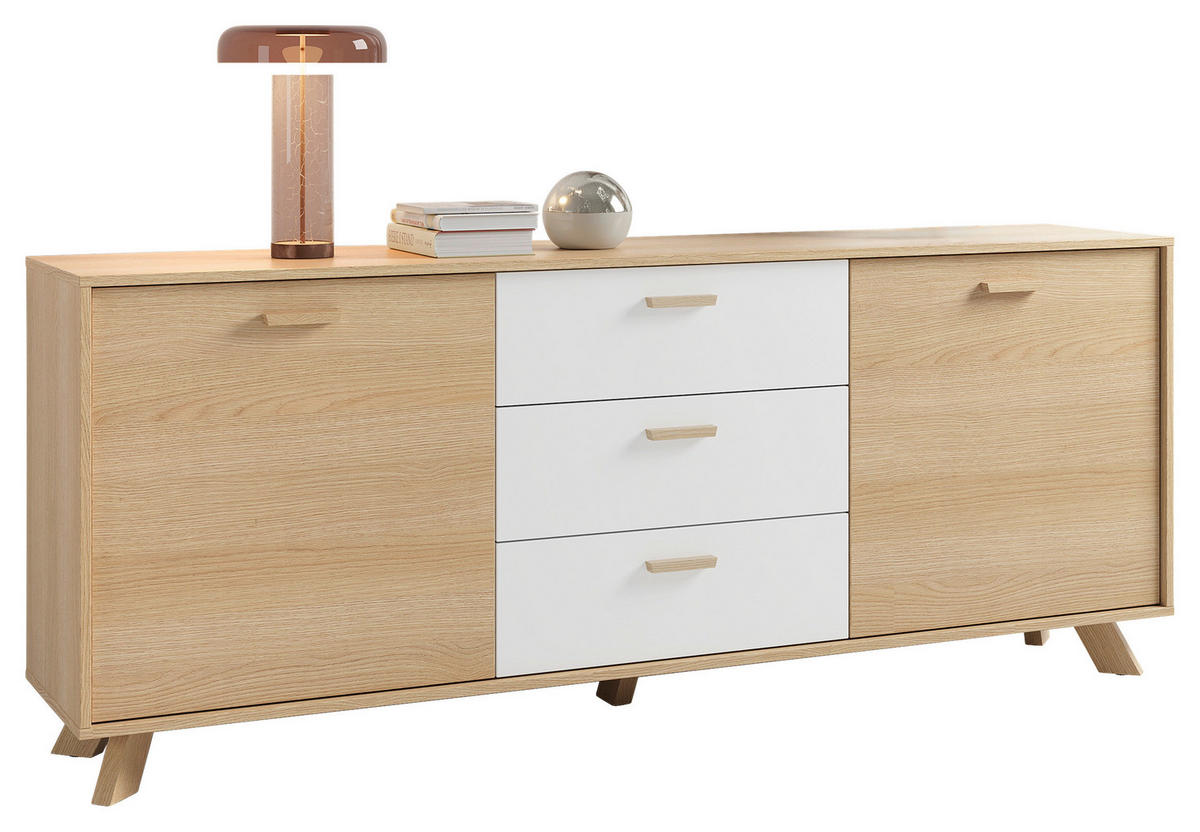 Sideboard BASTIAN Eiche weiß B/H/T: ca. 180x72,5x36,5 cm BASTIAN - Eiche/weiß (180,00/72,50/36,50cm) - byLIVING