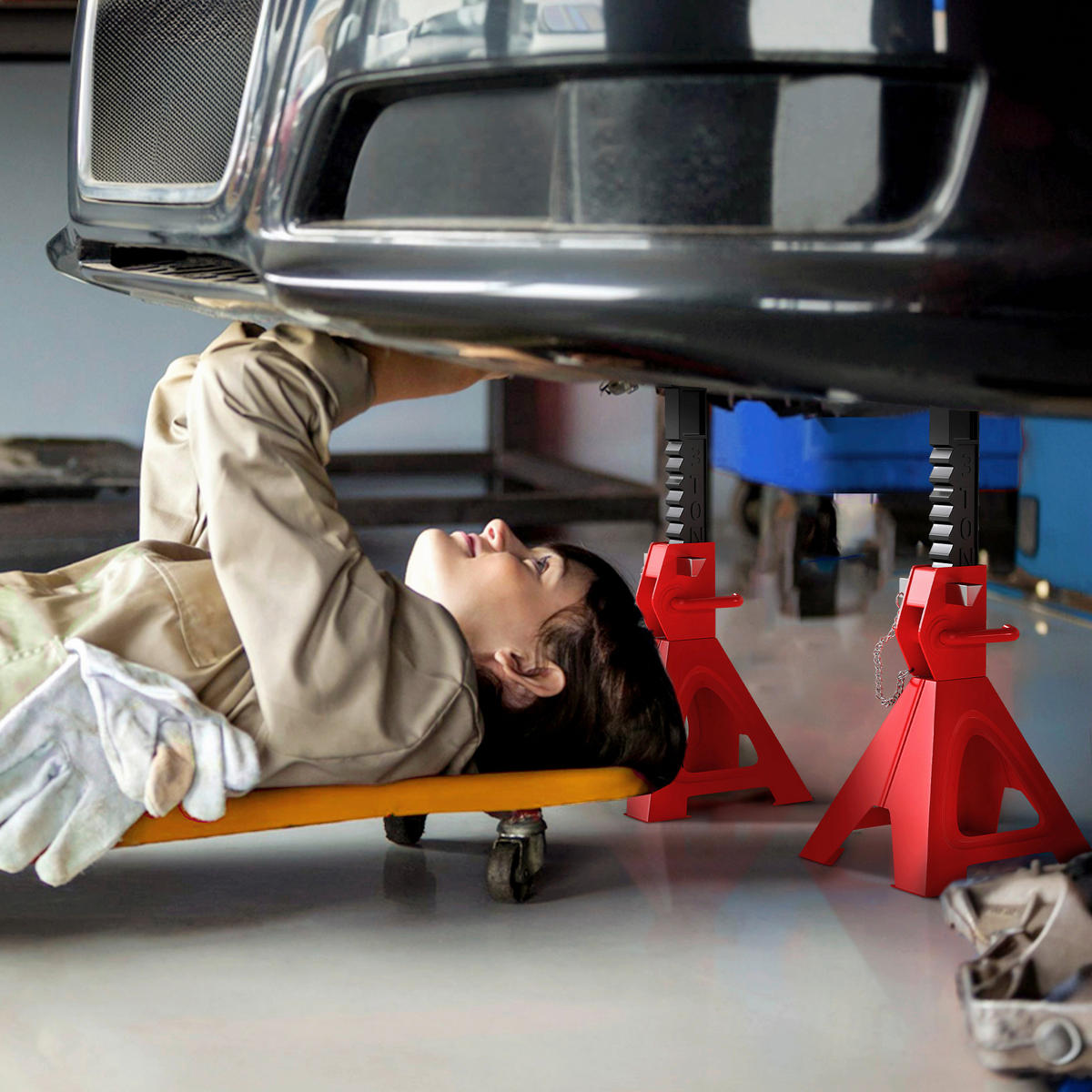 HOMCOM Unterstellbock B/H/L: ca. 18x29x19 cm Unterstellbock - rot (19,00/18,00/29,00cm) - HOMCOM