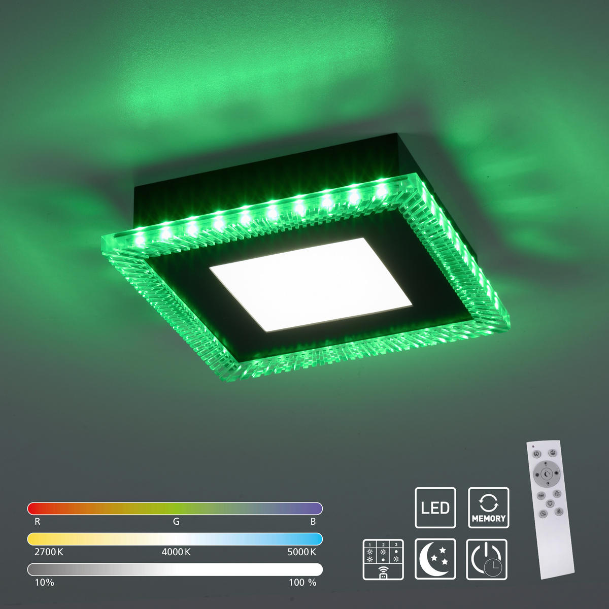 Just Light LED-Deckenleuchte 14510-18 schwarz Kunststoff B/H/L: ca. 20x5x20 cm ACRI - schwarz (20,00/20,00/5,00cm) - Just Light