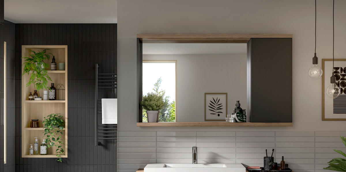 Spiegelschrank Nuaro anthrazit Nox Oak Nachbildung B/H/T: ca. 130x77x20 cm Nuaro - anthrazit (130,00/77,00/20,00cm) - xonox.home