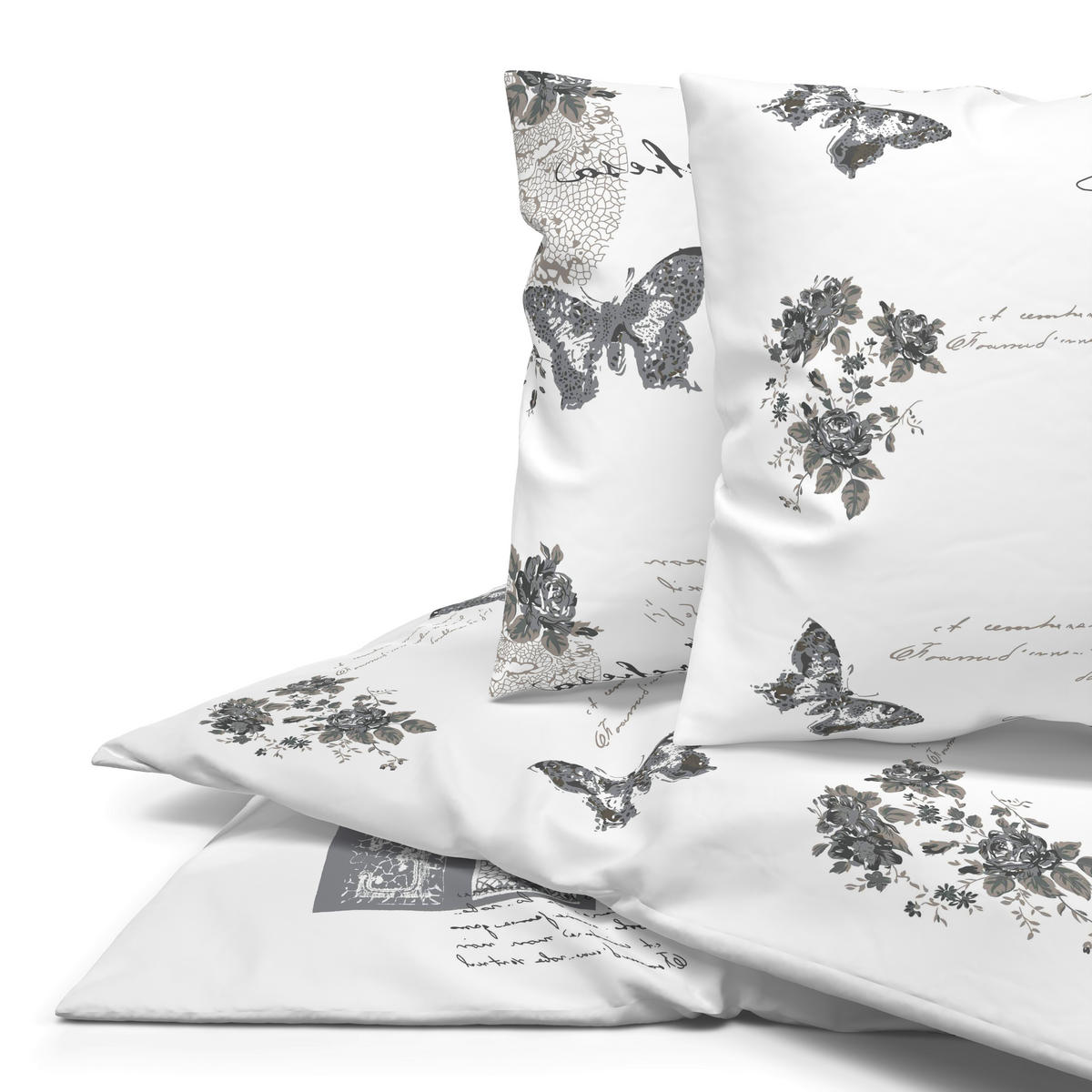Baumwoll Bettwäsche Fleur Renforce Fleur - weiß/taupe (200,00/200,00cm) - Home Dreams