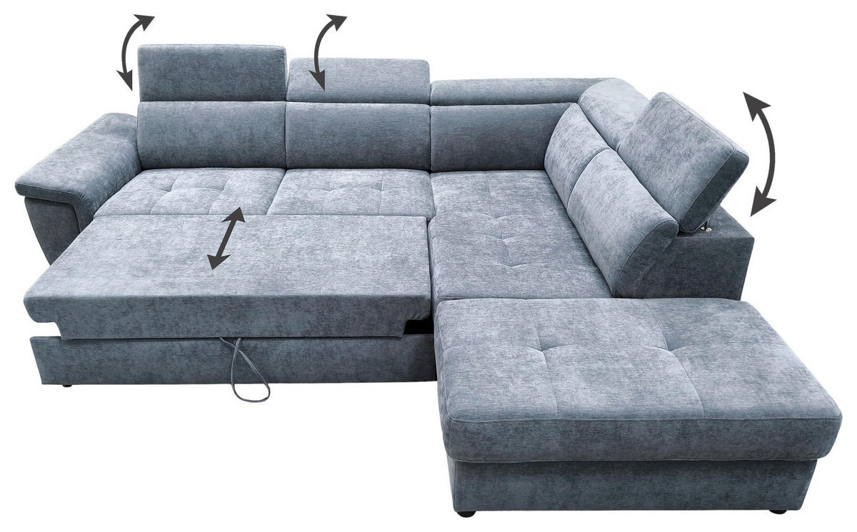 Funktionsecke Duca blaugrau Flachgewebe B/H/T: ca. 267x75x238 cm Duca - blaugrau/schwarz (267,00/75,00/238,00cm)