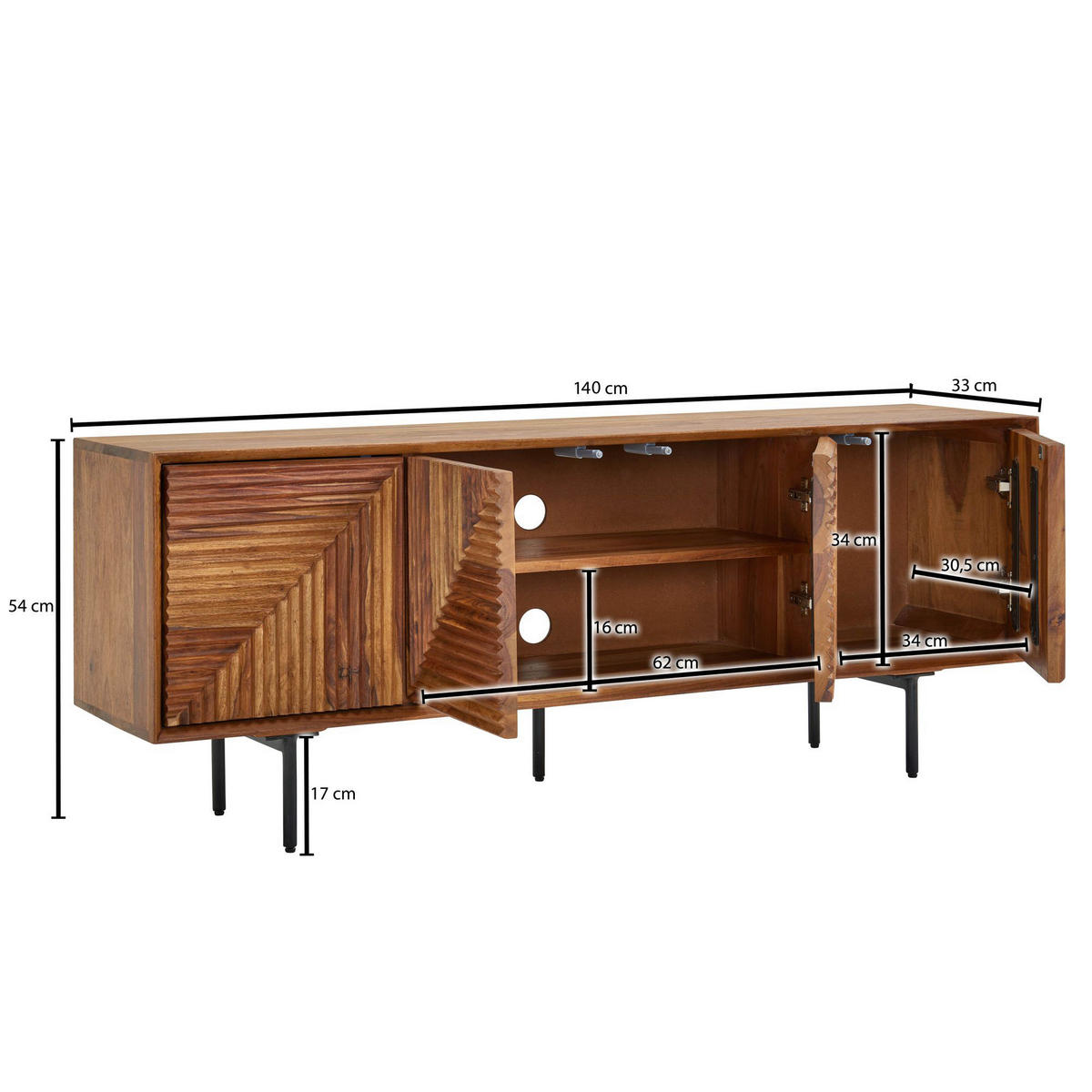 Lowboard rosenholz Nachbildung B/H/T: ca. 140x54x33 cm Lowboard - rosenholz (140,00/54,00/33,00cm) - Wohnling