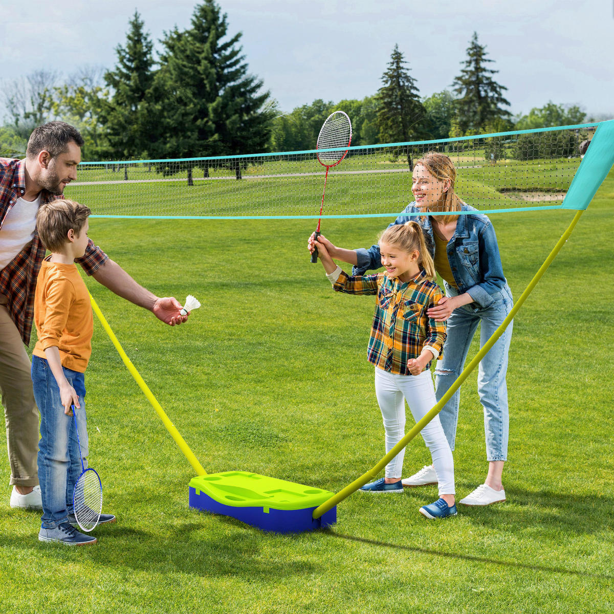 SPORTNOW Badminton-Set grün Kunststoff B/H/L: ca. 22,4x155x400 cm Badminton-Set - blau/grün (400,00/22,40/155,00cm) - SPORTNOW