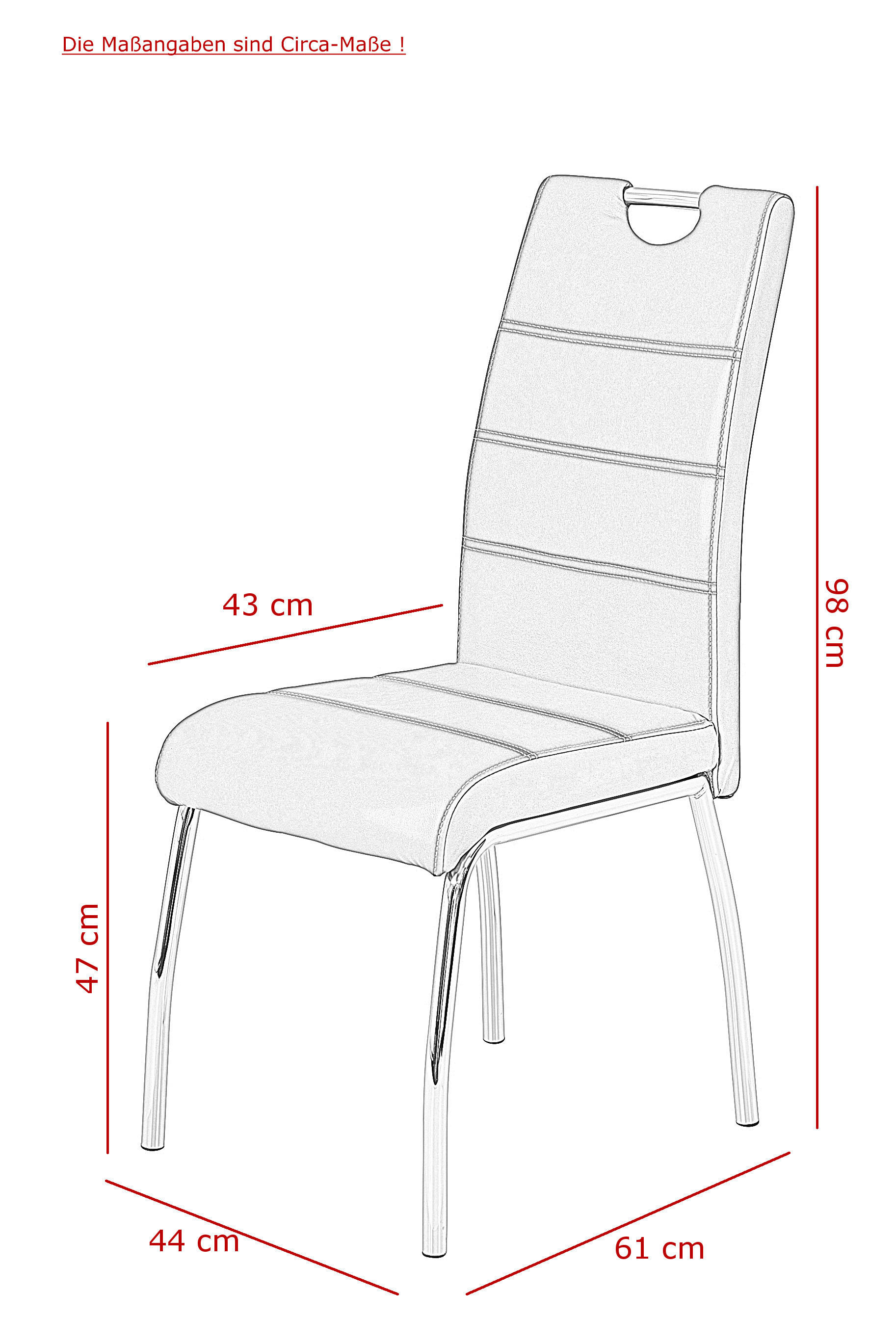 Stuhl Susi 4er Set grau Kunstleder B/H/T: ca. 44x98x61 cm