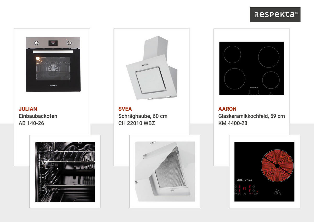 Respekta Inselküche Gabriel weiß Hochglanz B/H/T: ca. 290x200x60 cm Gabriel - Eiche/weiß (290,00/200,00/60,00cm) - Respekta