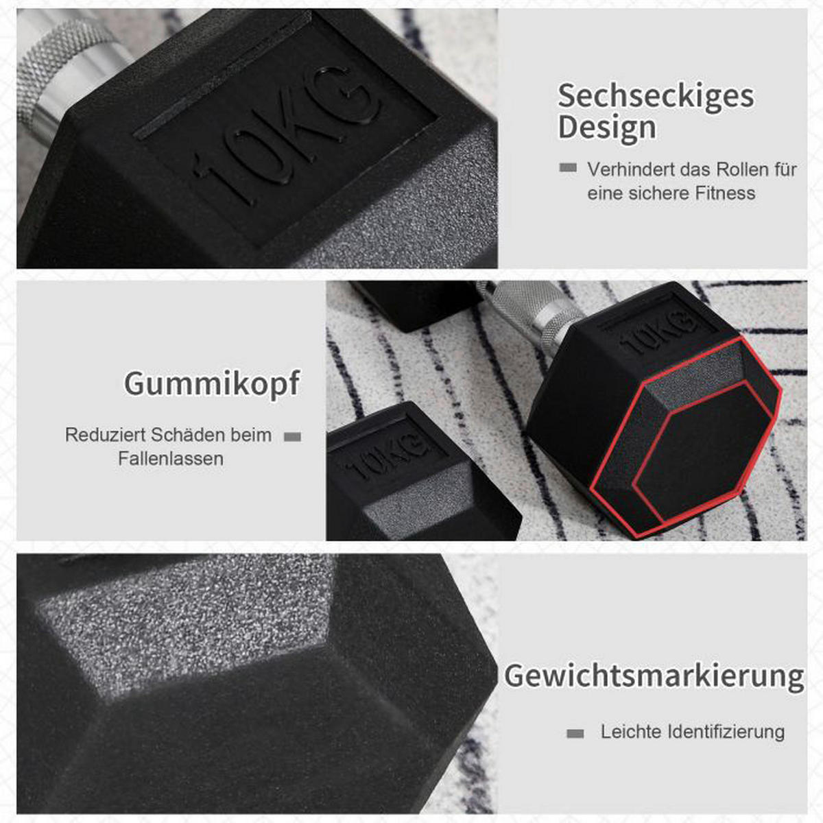 HOMCOM Kurzhantelset schwarz Gummi B/H/L: ca. 13,5x31x13,5 cm Kurzhantel_2er_Set - schwarz/silber (13,50/13,50/31,00cm) - HOMCOM