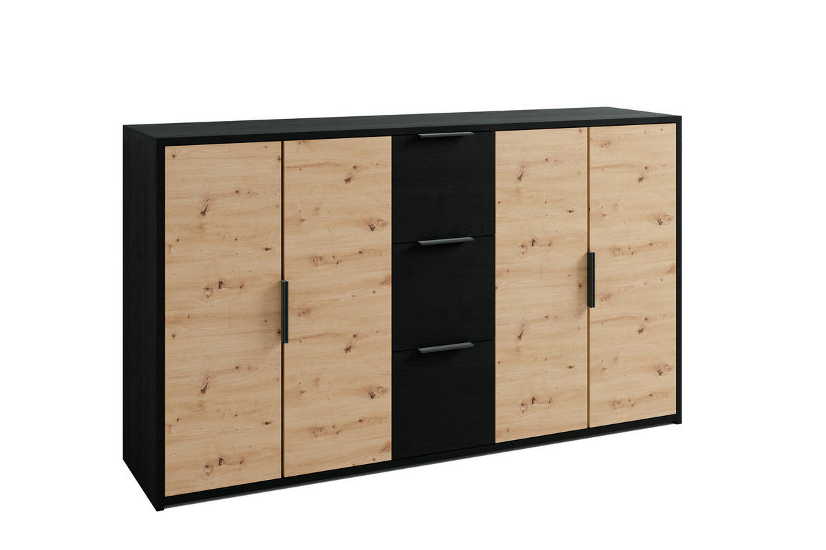 Kommode RIMINI schwarz Eiche Nachbildung B/H/T: ca. 139x80x39 cm RIMINI - Eiche/schwarz (139,00/80,00/39,00cm) - byLIVING