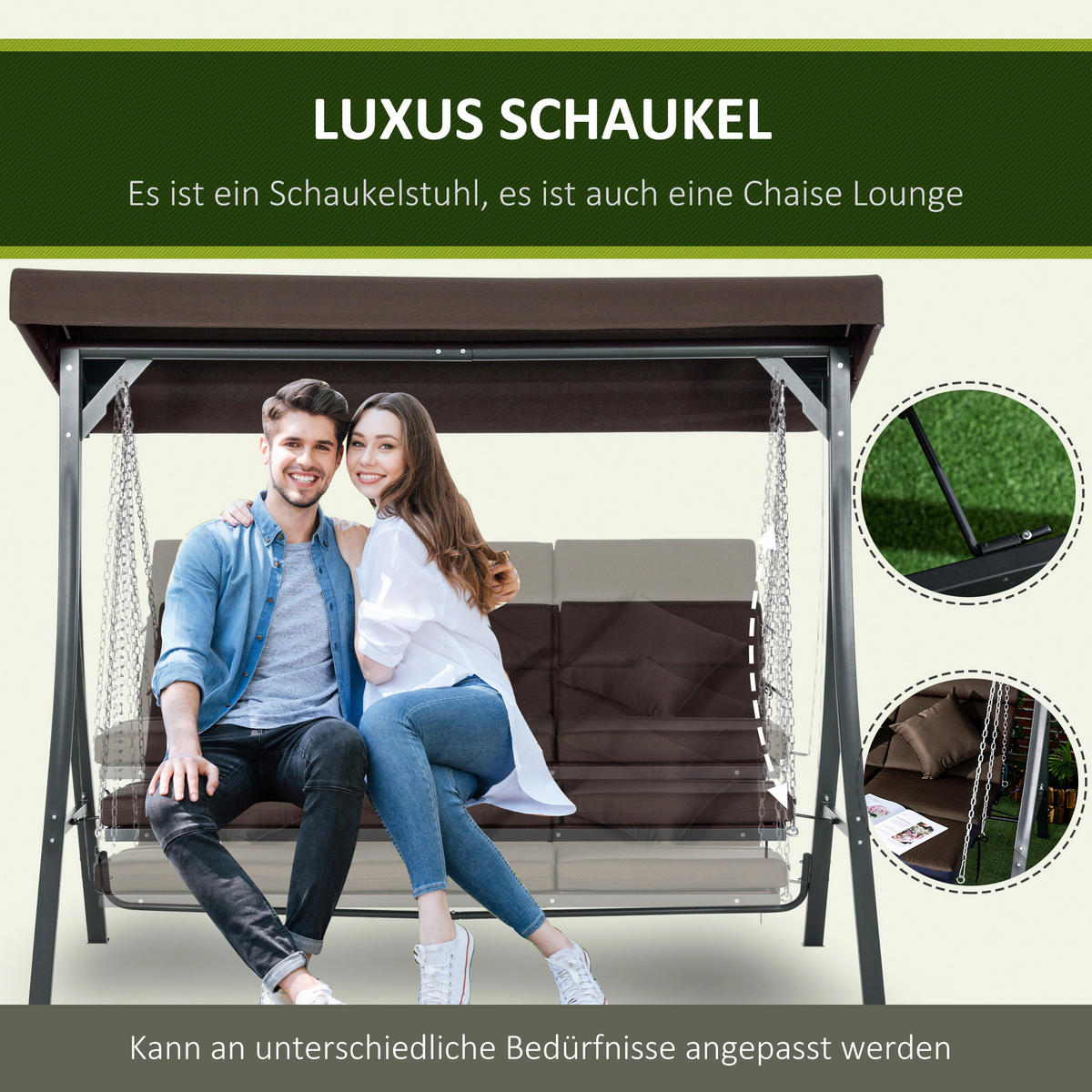 Outsunny Hollywoodschaukel schwarz Eisen B/H/L: ca. 118x168x198 cm Hollywoodschaukel - braun/schwarz (198,00/118,00/168,00cm) - Outsunny