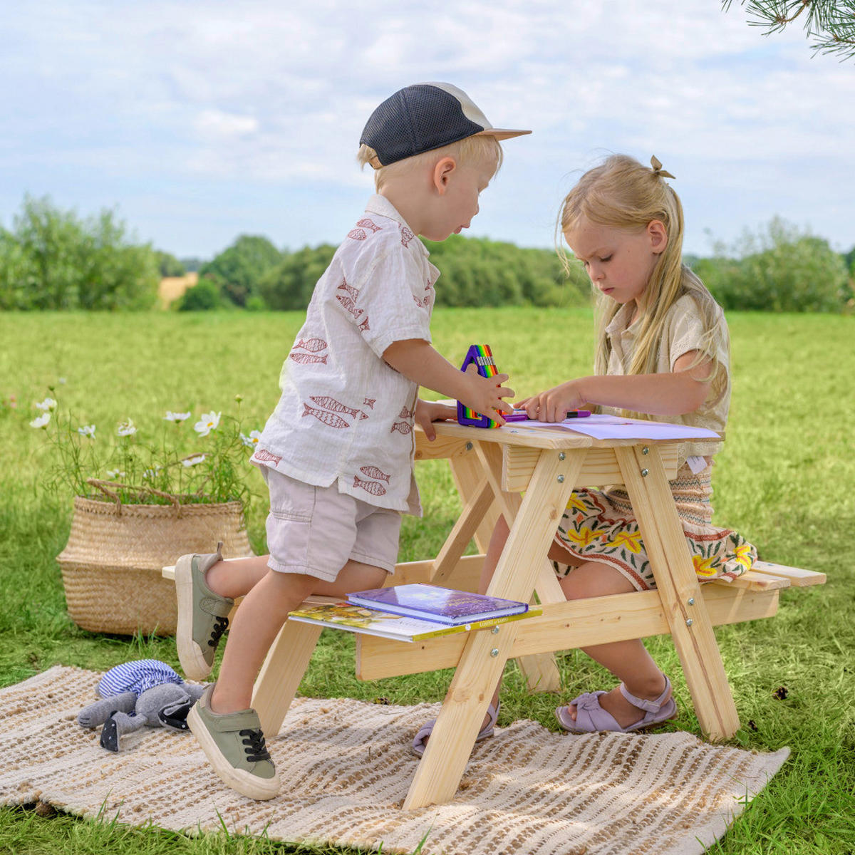 Timbela Kindersitzgarnitur M012 natur Holz B/H/L: ca. 60x50x81 cm M012 - natur (81,00/60,00/50,00cm) - Timbela