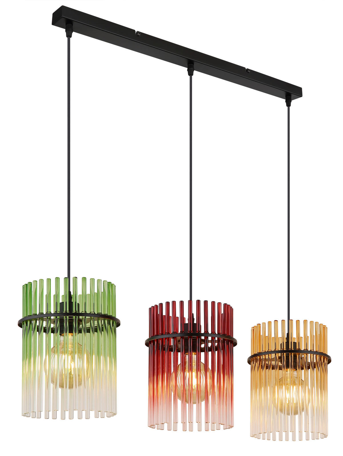 GLOBO Hängeleuchte schwarz grün rot gelb Metall Glas B/H/L: ca. 22x9,5x86,5 cm E27 3 Brennstellen Hängeleuchte-Gorley - gelb/rot (86,50/22,00/9,50cm) - GLOBO