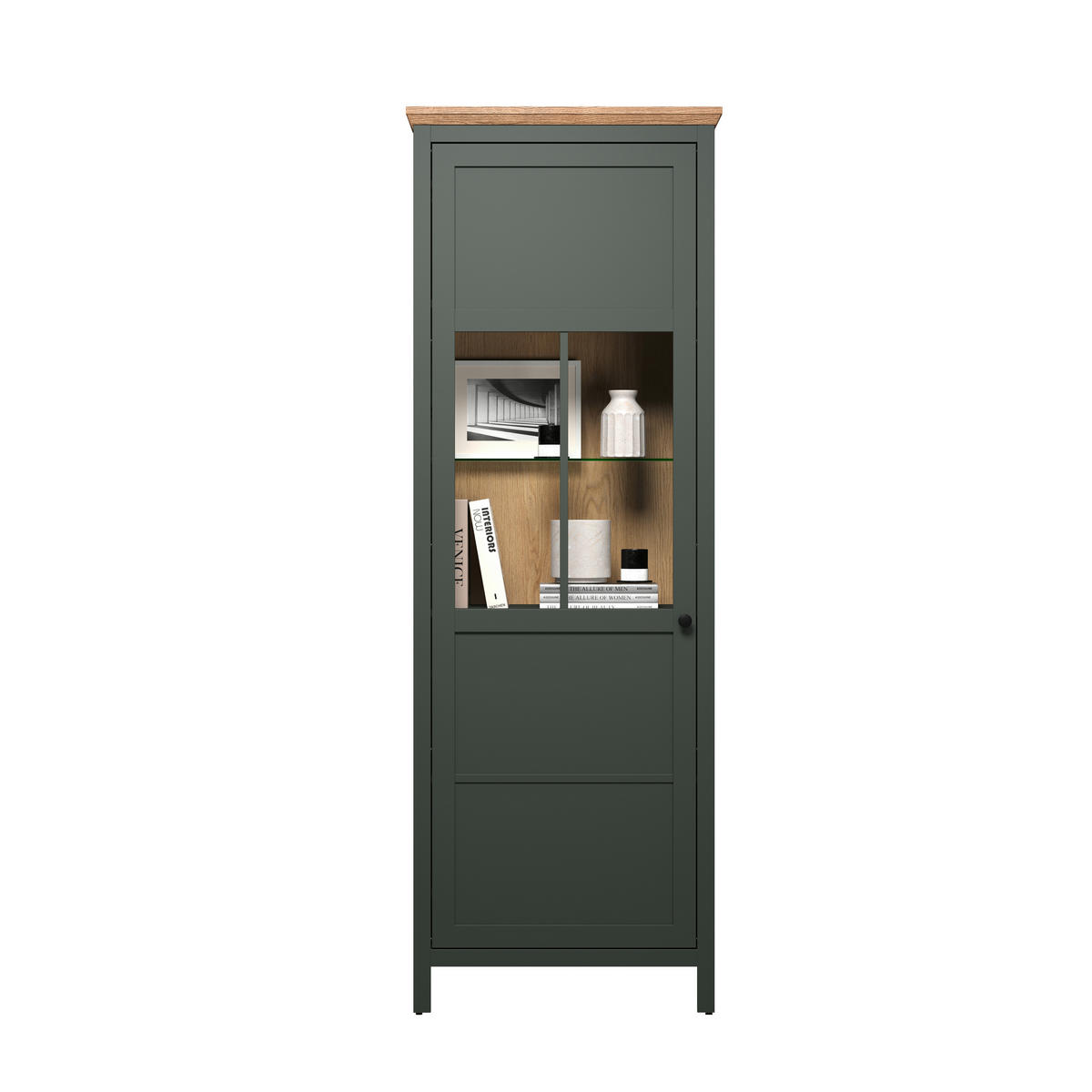 Vitrine Stanton tannengrün Eiche Evoke Coast Nachbildung B/H/T: ca. 69x198x39 cm Stanton - Eiche/tannengrün (69,00/198,00/39,00cm)