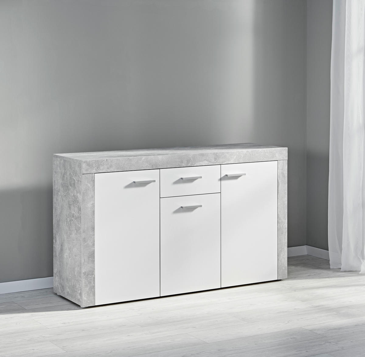 Kommode Focus Beton Optik weiß B/H/T: ca. 134x79x39 cm Focus - weiß (134,00/79,00/39,00cm)