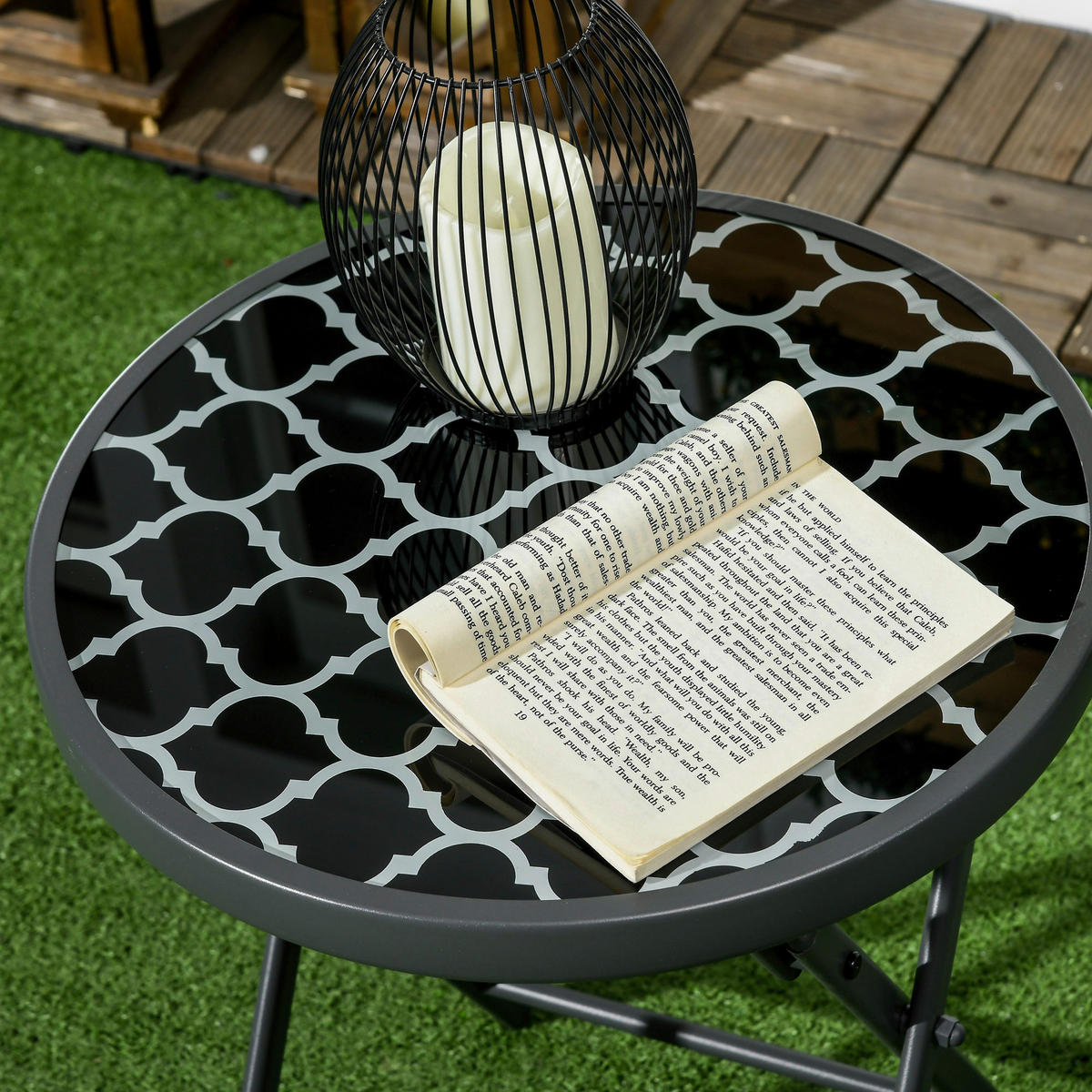 Outsunny Garten-Beistelltisch schwarz Metall B/H/L: ca. 45x50x45 cm Garten-Beistelltisch - schwarz (45,00/45,00/50,00cm) - Outsunny